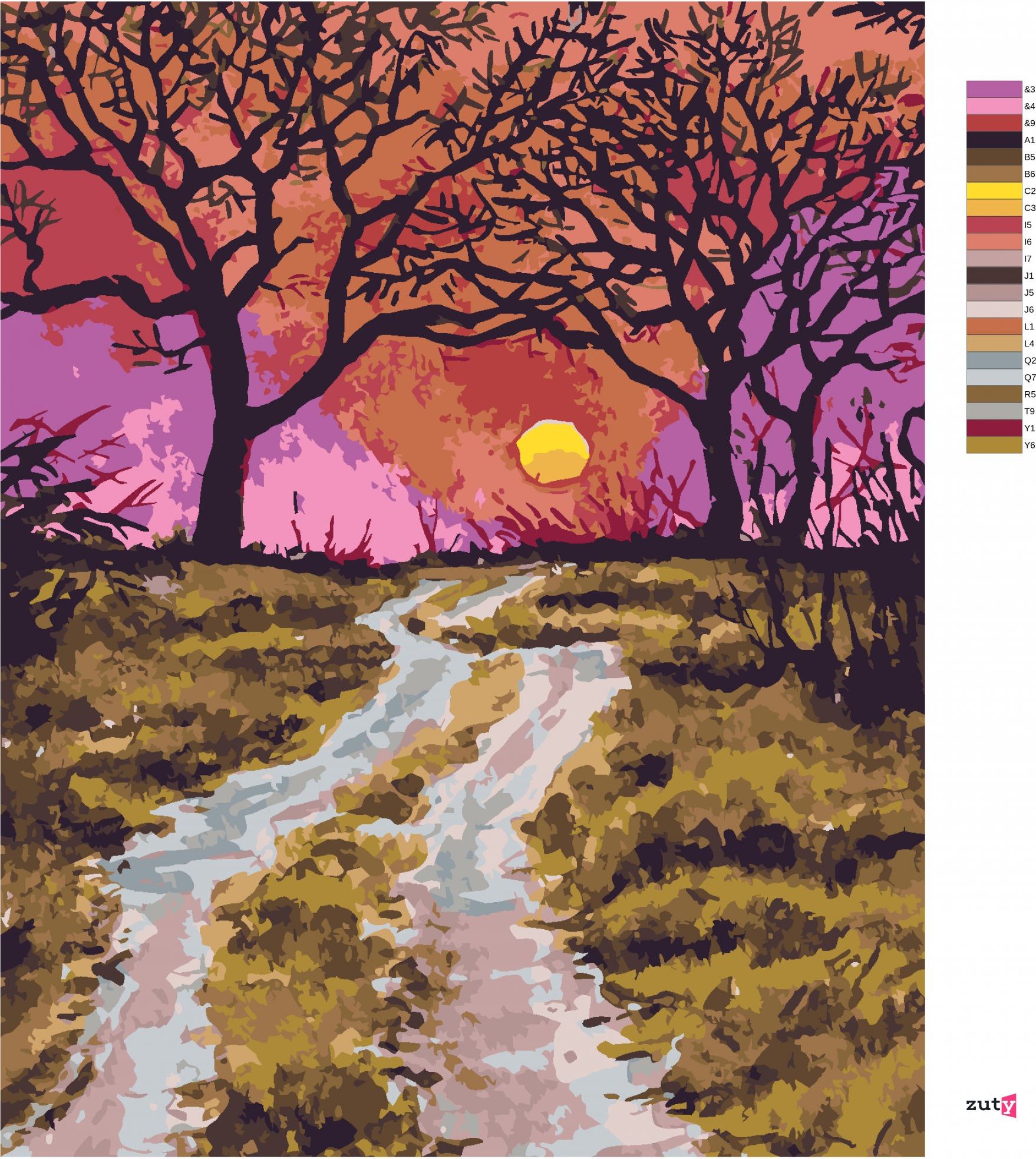 zuty Malování podle čísel - CESTIČKA NA PODZIM A ZÁPAD SLUNCE - Rozměr: 40x50 cm, Rámování: Varianta: bez rámu a bez vypnutí plátna - obrázek 7
