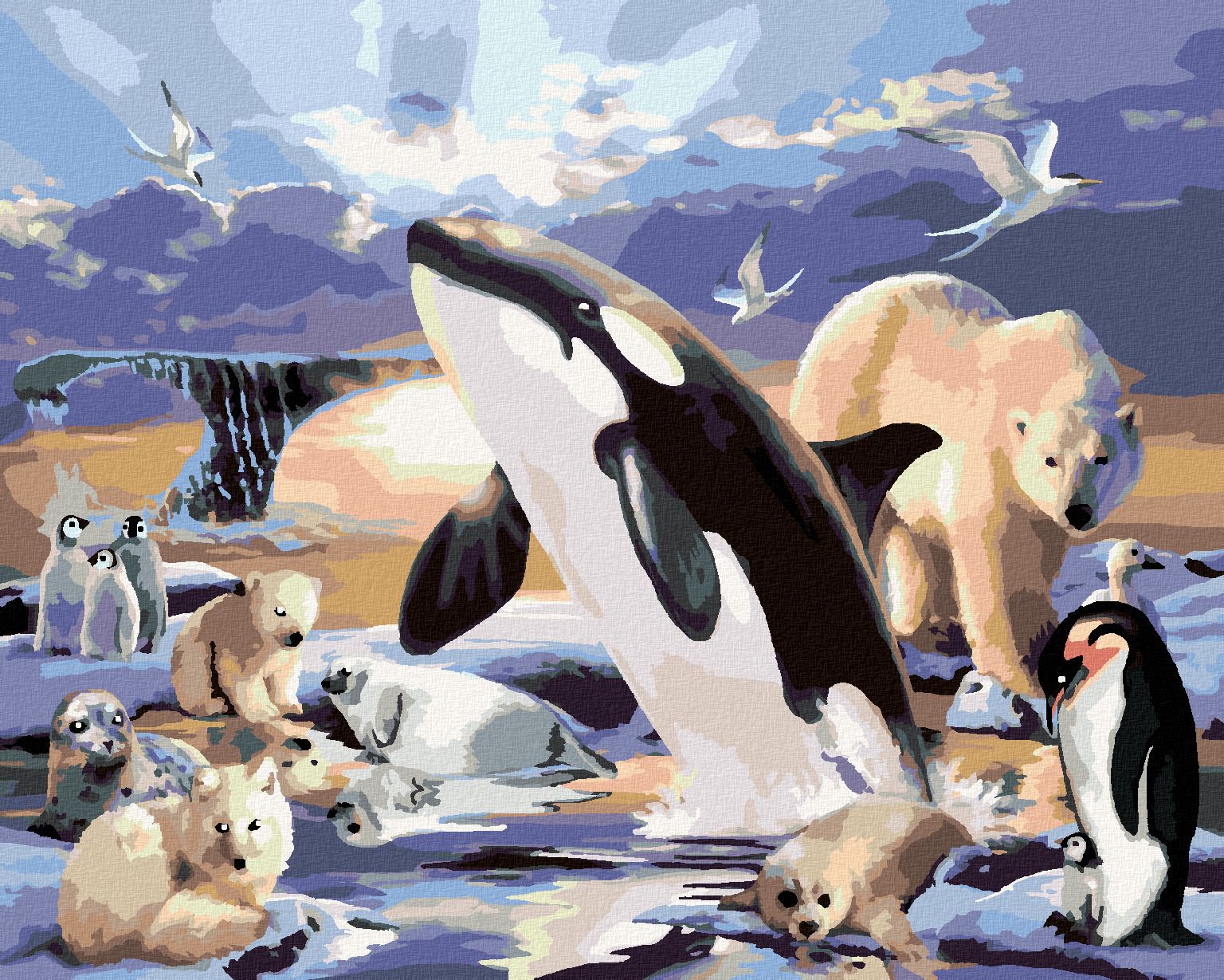 zuty Malování podle čísel - ZVÍŘATA V POLÁRNÍM KRÁLOVSTVÍ (HOWARD ROBINSON) - Rozměr: 40x50 cm, Rámování: Varianta: vypnuté plátno na rám - obrázek 1