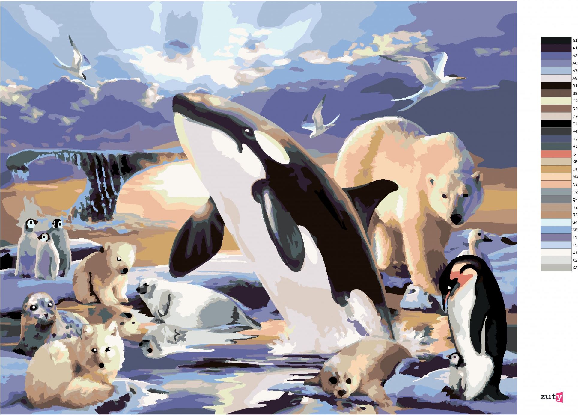 zuty Malování podle čísel - ZVÍŘATA V POLÁRNÍM KRÁLOVSTVÍ (HOWARD ROBINSON) - Rozměr: 40x50 cm, Rámování: Varianta: vypnuté plátno na rám - obrázek 6