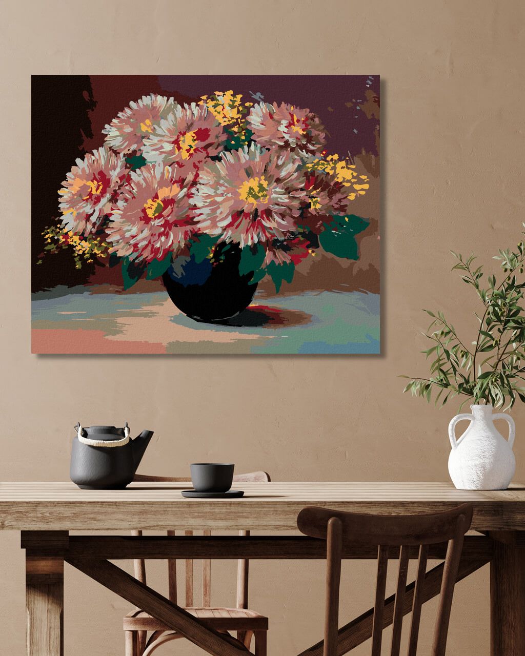 zuty Malování podle čísel - KVĚTINY V ČERNÉ VÁZE - Rozměr: 40x50 cm, Rámování: Varianta: vypnuté plátno na rám - obrázek 2