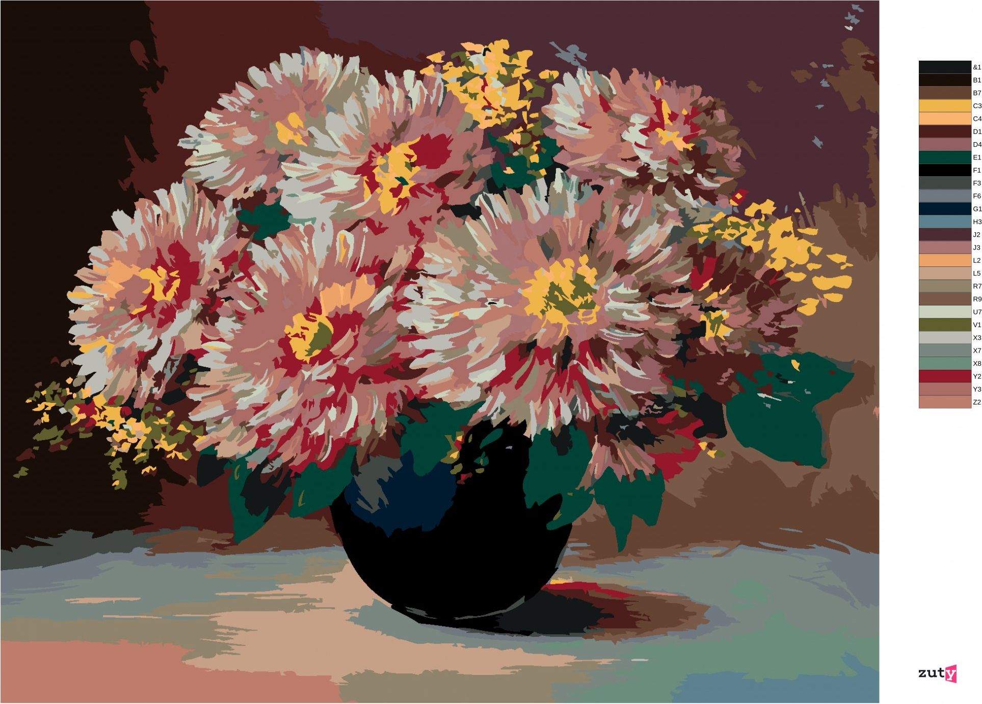 zuty Malování podle čísel - KVĚTINY V ČERNÉ VÁZE - Rozměr: 40x50 cm, Rámování: Varianta: vypnuté plátno na rám - obrázek 8