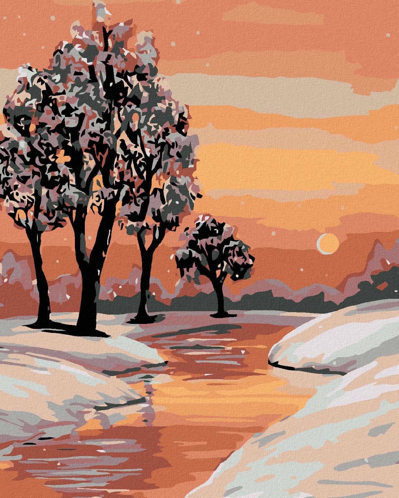 zuty Malování podle čísel - POTOK A ZIMNÍ KRAJINA - Rozměr: 40x50 cm, Rámování: Varianta: vypnuté plátno na rám - obrázek 1