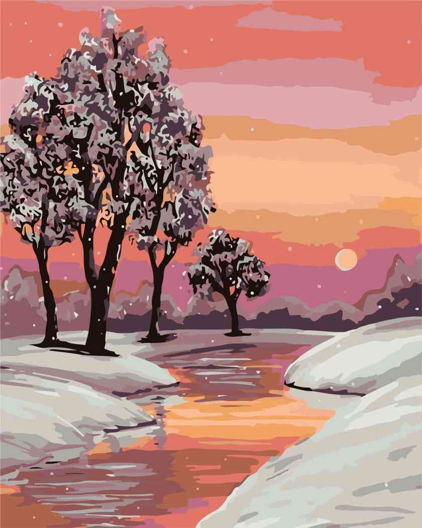 zuty Malování podle čísel - POTOK A ZIMNÍ KRAJINA - Rozměr: 40x50 cm, Rámování: Varianta: vypnuté plátno na rám - obrázek 3