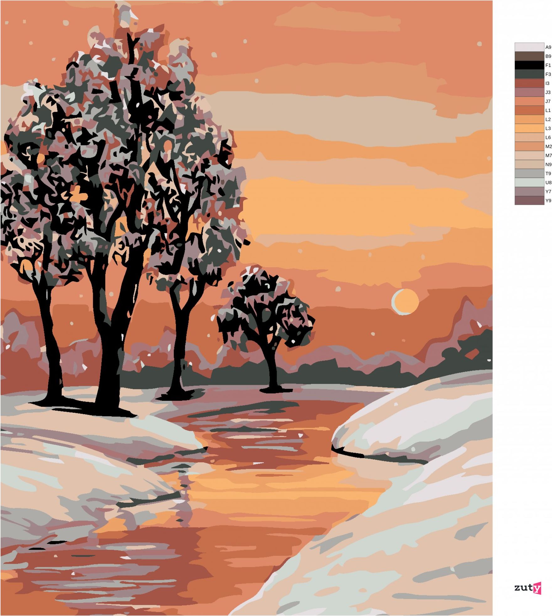 zuty Malování podle čísel - POTOK A ZIMNÍ KRAJINA - Rozměr: 40x50 cm, Rámování: Varianta: vypnuté plátno na rám - obrázek 10