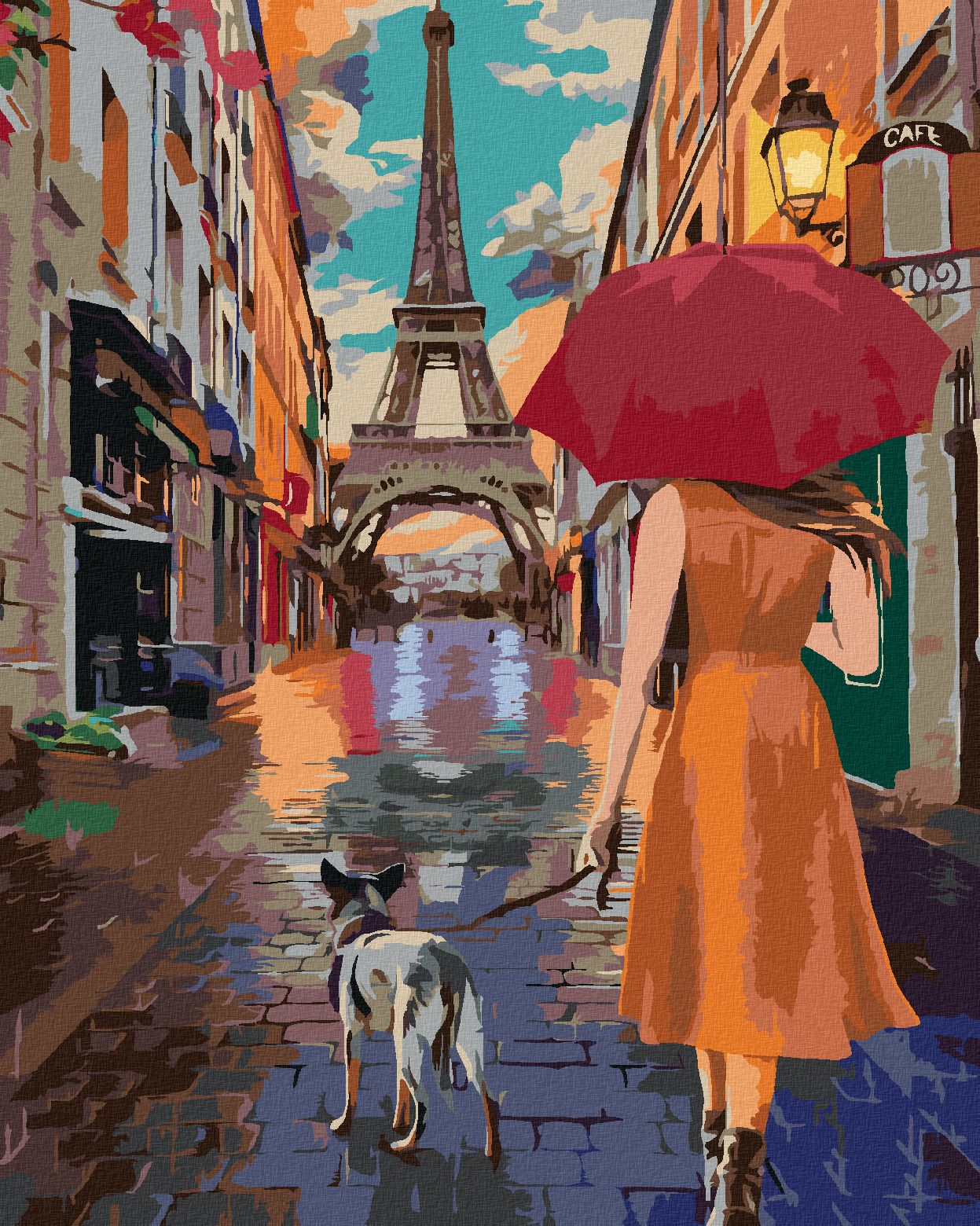 zuty Malování podle čísel - PAŘÍŽ EIFFELOVA VĚŽ PROCHÁZKA ULIČKOU - Rozměr: 40x50 cm, Rámování: Varianta: bez rámu a bez vypnutí plátna - obrázek 1