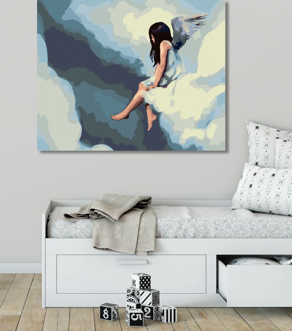 zuty Malování podle čísel - ANDĚL SEDÍCÍ NA OBLAKU - Rozměr: 40x50 cm, Rámování: Varianta: bez rámu a bez vypnutí plátna - obrázek 5