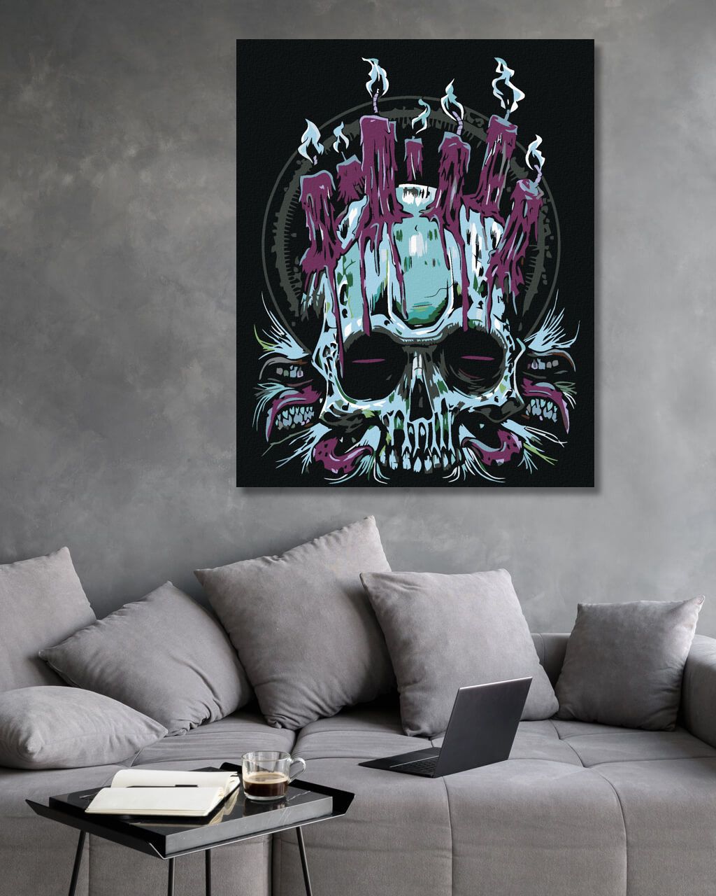 zuty Malování podle čísel - LEBKA A SVÍČKY - Rozměr: 40x50 cm, Rámování: Varianta: bez rámu a bez vypnutí plátna - obrázek 2