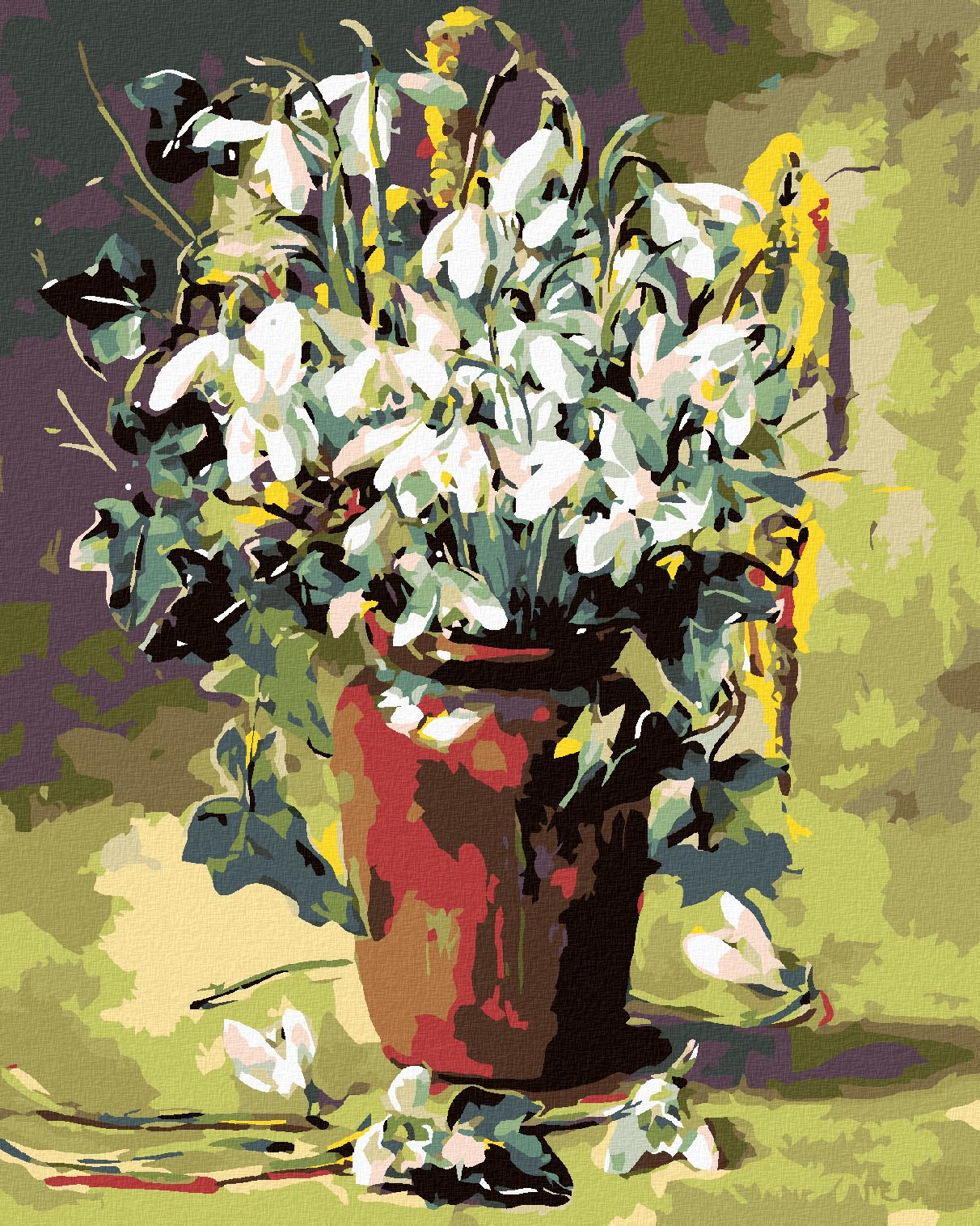 zuty Malování podle čísel - VELIKONOČNÍ KVÍTÍ V HNĚDÉ VÁZE - Rozměr: 40x50 cm, Rámování: Varianta: bez rámu a bez vypnutí plátna - obrázek 1