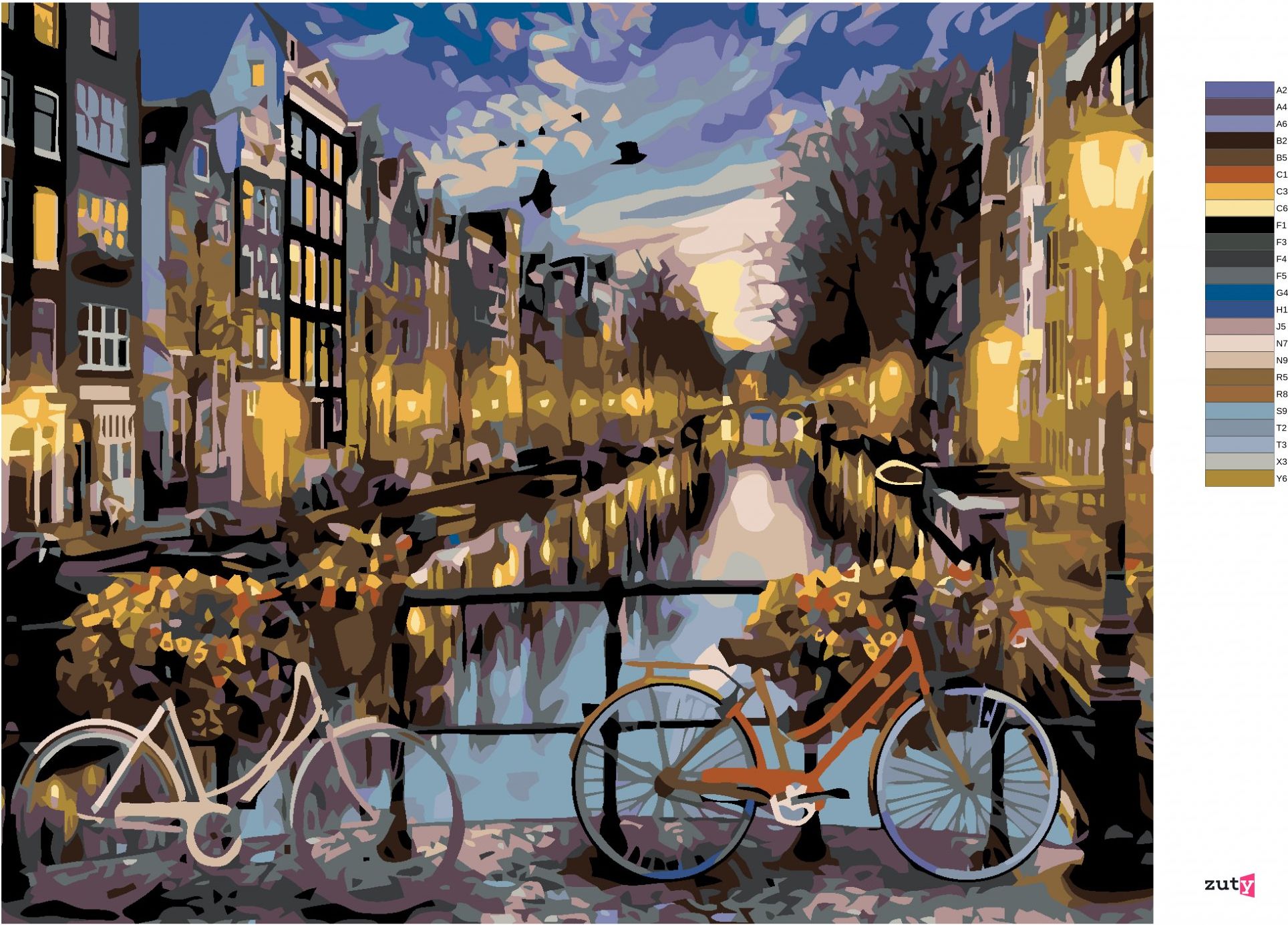 zuty Malování podle čísel - KOLA V AMSTERDAMU - Rozměr: 40x50 cm, Rámování: Varianta: bez rámu a bez vypnutí plátna - obrázek 15