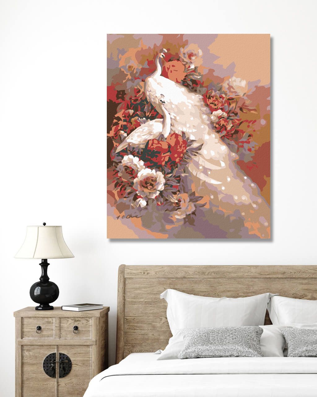 zuty Malování podle čísel - BÍLÝ PÁV S KVĚTY - Rozměr: 40x50 cm, Rámování: Varianta: vypnuté plátno na rám - obrázek 3