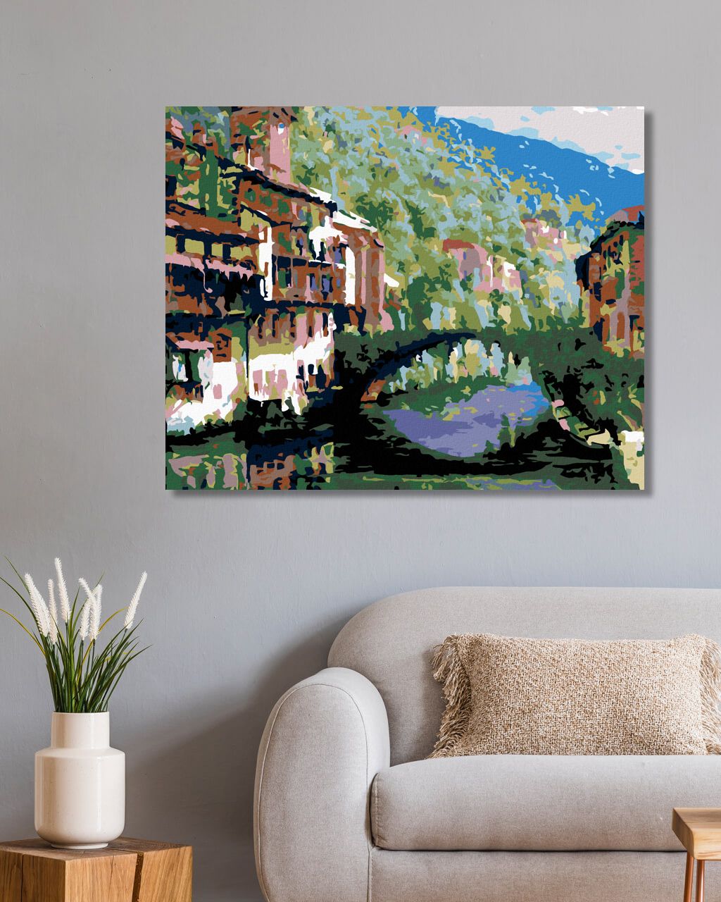 zuty Malování podle čísel - ŘEKA MEZI DOMY A OBROSTLÝ MŮSTEK - Rozměr: 40x50 cm, Rámování: Varianta: bez rámu a bez vypnutí plátna - obrázek 8