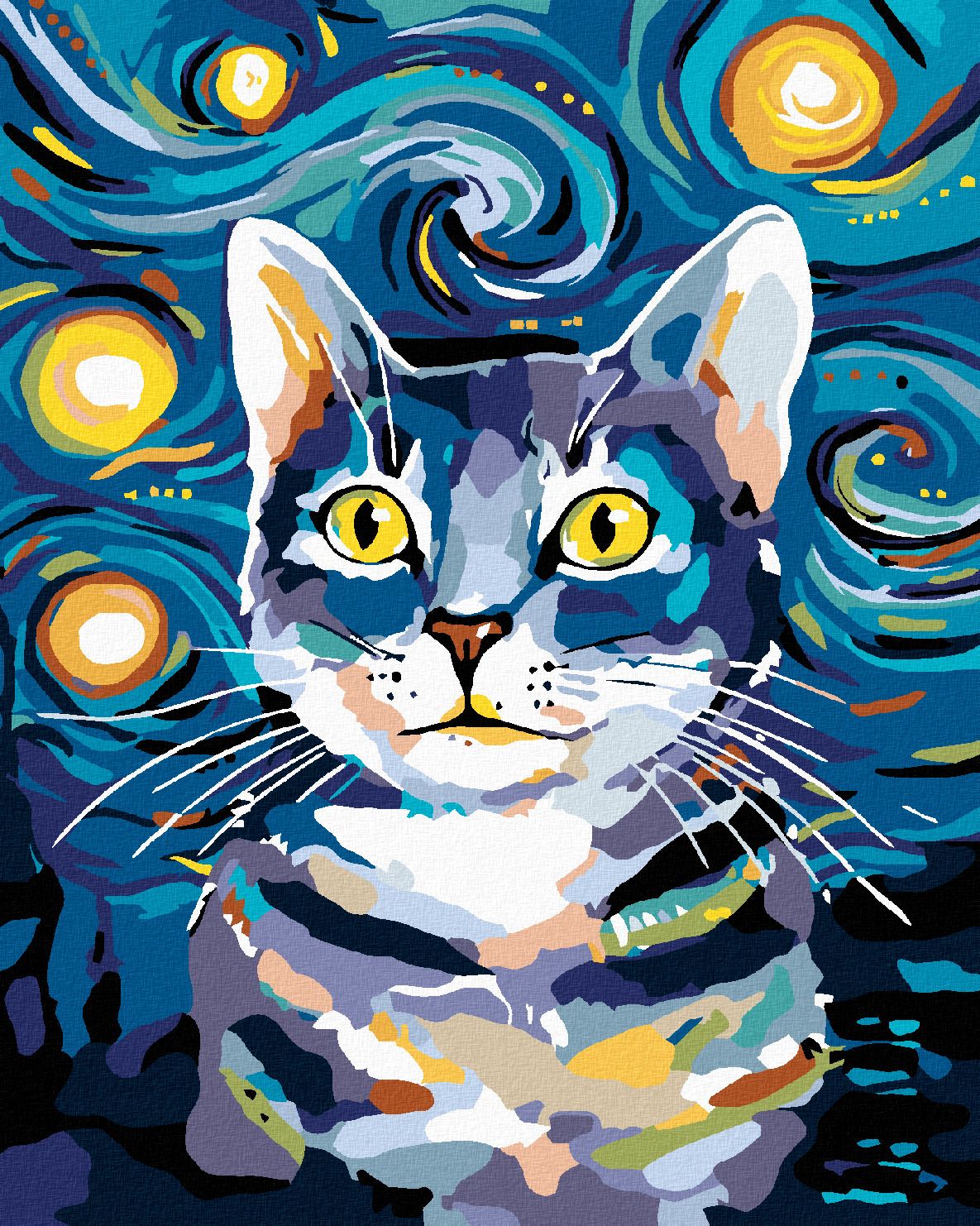 zuty Malování podle čísel - KOCOUREK POD NOČNÍ OBLOHOU - Rozměr: 40x50 cm, Rámování: Varianta: bez rámu a bez vypnutí plátna - obrázek 1