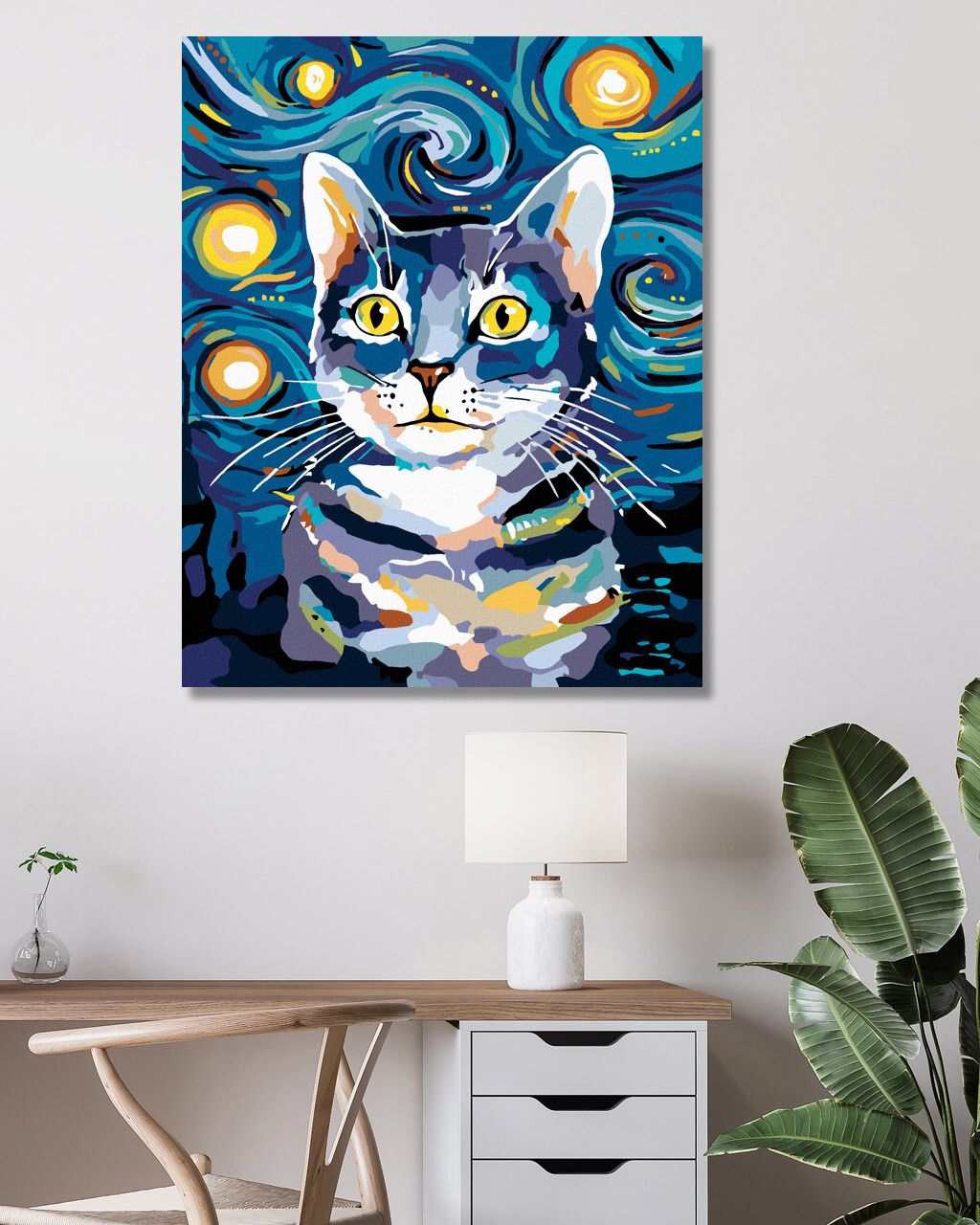 zuty Malování podle čísel - KOCOUREK POD NOČNÍ OBLOHOU - Rozměr: 40x50 cm, Rámování: Varianta: bez rámu a bez vypnutí plátna - obrázek 6