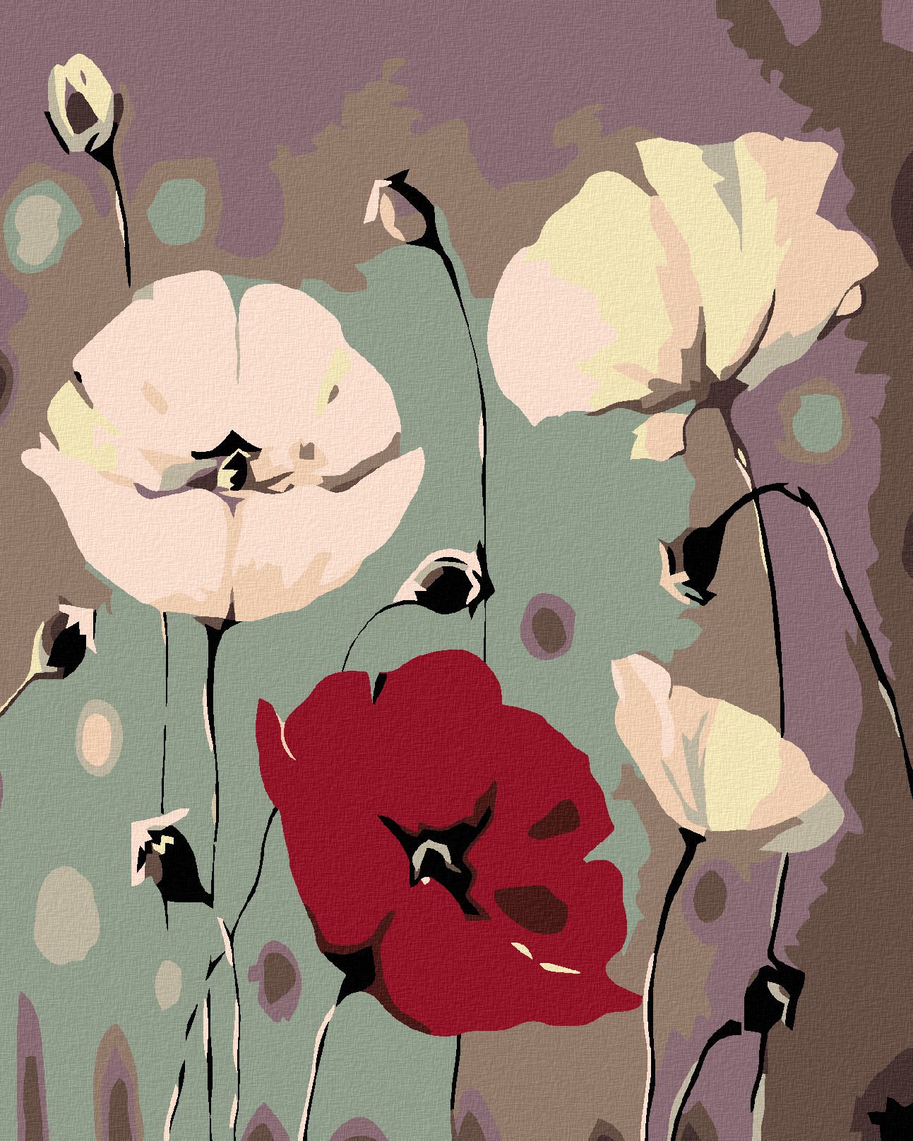 zuty Malování podle čísel - BÍLÉ VLČÍ MÁKY S JEDNÍM ČERVENÝM - Rozměr: 40x50 cm, Rámování: Varianta: bez rámu a bez vypnutí plátna - obrázek 1