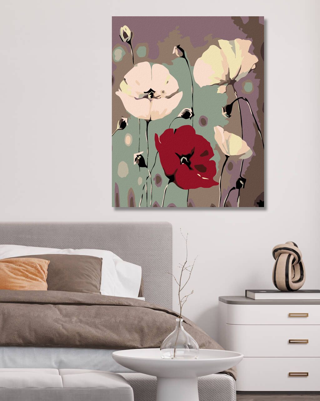 zuty Malování podle čísel - BÍLÉ VLČÍ MÁKY S JEDNÍM ČERVENÝM - Rozměr: 40x50 cm, Rámování: Varianta: vypnuté plátno na rám - obrázek 5