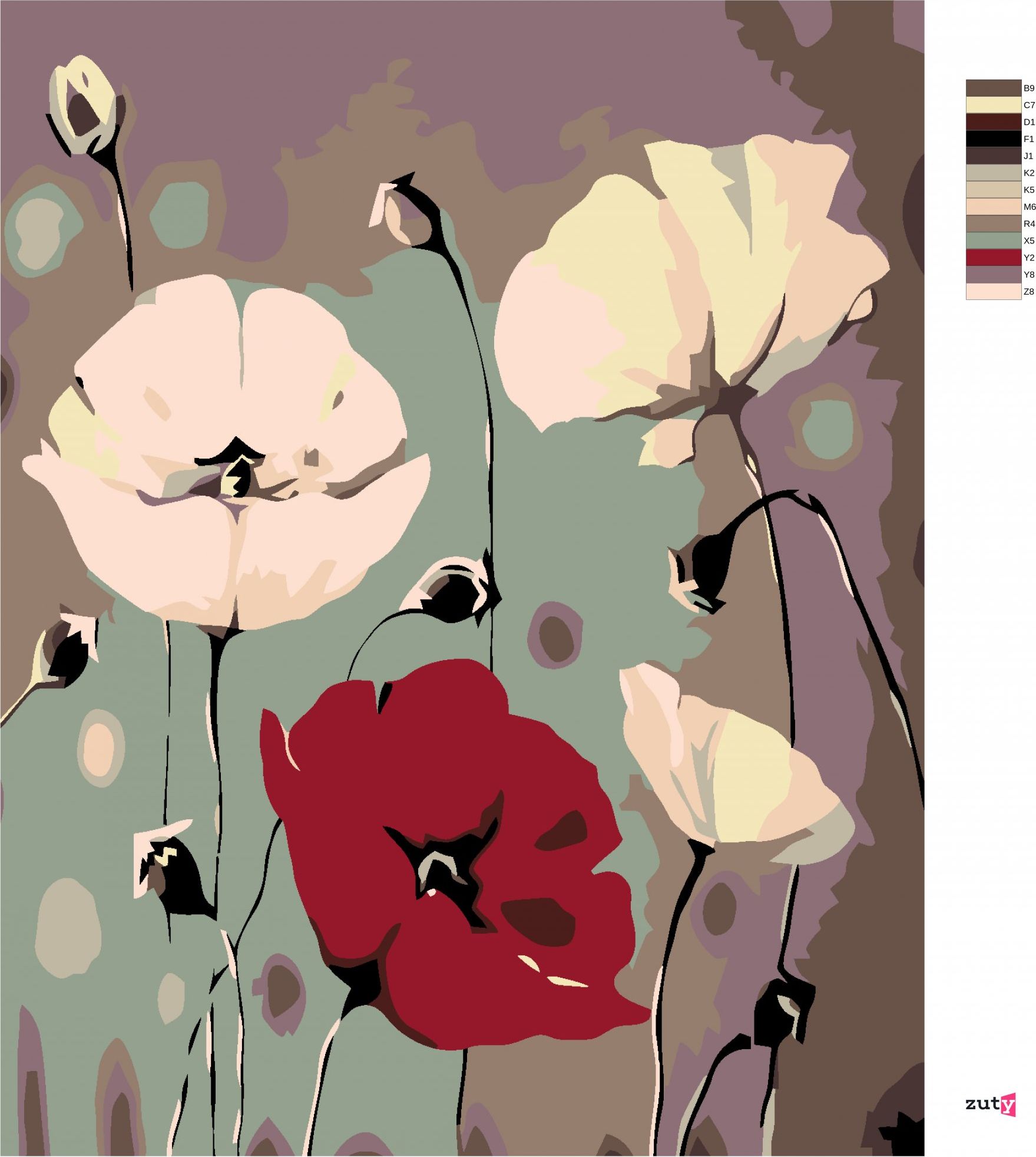 zuty Malování podle čísel - BÍLÉ VLČÍ MÁKY S JEDNÍM ČERVENÝM - Rozměr: 40x50 cm, Rámování: Varianta: vypnuté plátno na rám - obrázek 10