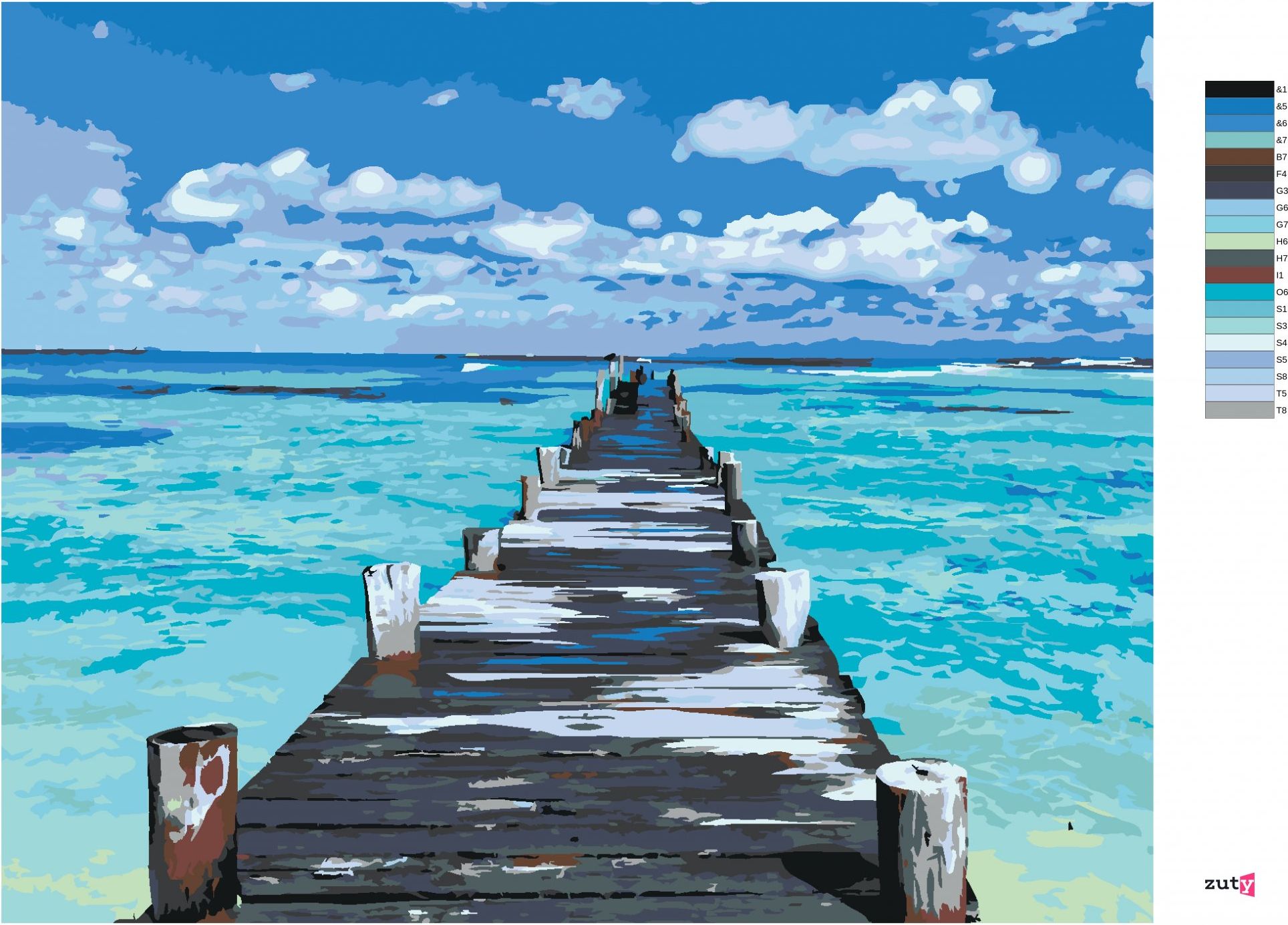 zuty Malování podle čísel - MOLO NA TYRKYSOVÉM MOŘI - Rozměr: 40x50 cm, Rámování: Varianta: vypnuté plátno na rám - obrázek 2