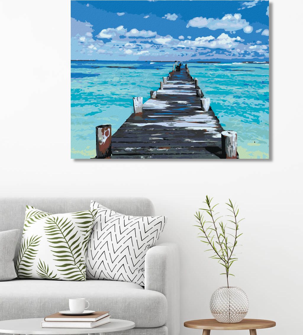 zuty Malování podle čísel - MOLO NA TYRKYSOVÉM MOŘI - Rozměr: 40x50 cm, Rámování: Varianta: vypnuté plátno na rám - obrázek 3