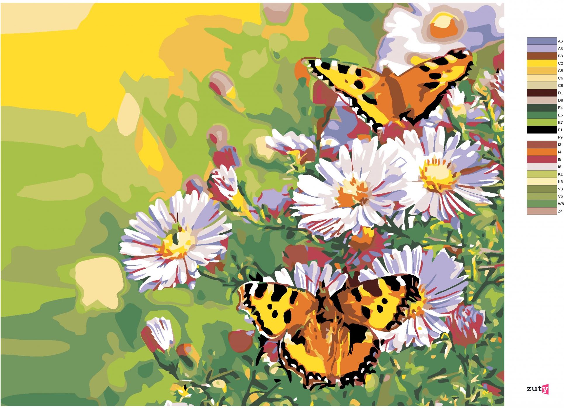 zuty Malování podle čísel - MOTÝLCI NA KOPRETINÁCH - Rozměr: 40x50 cm, Rámování: Varianta: vypnuté plátno na rám - obrázek 7