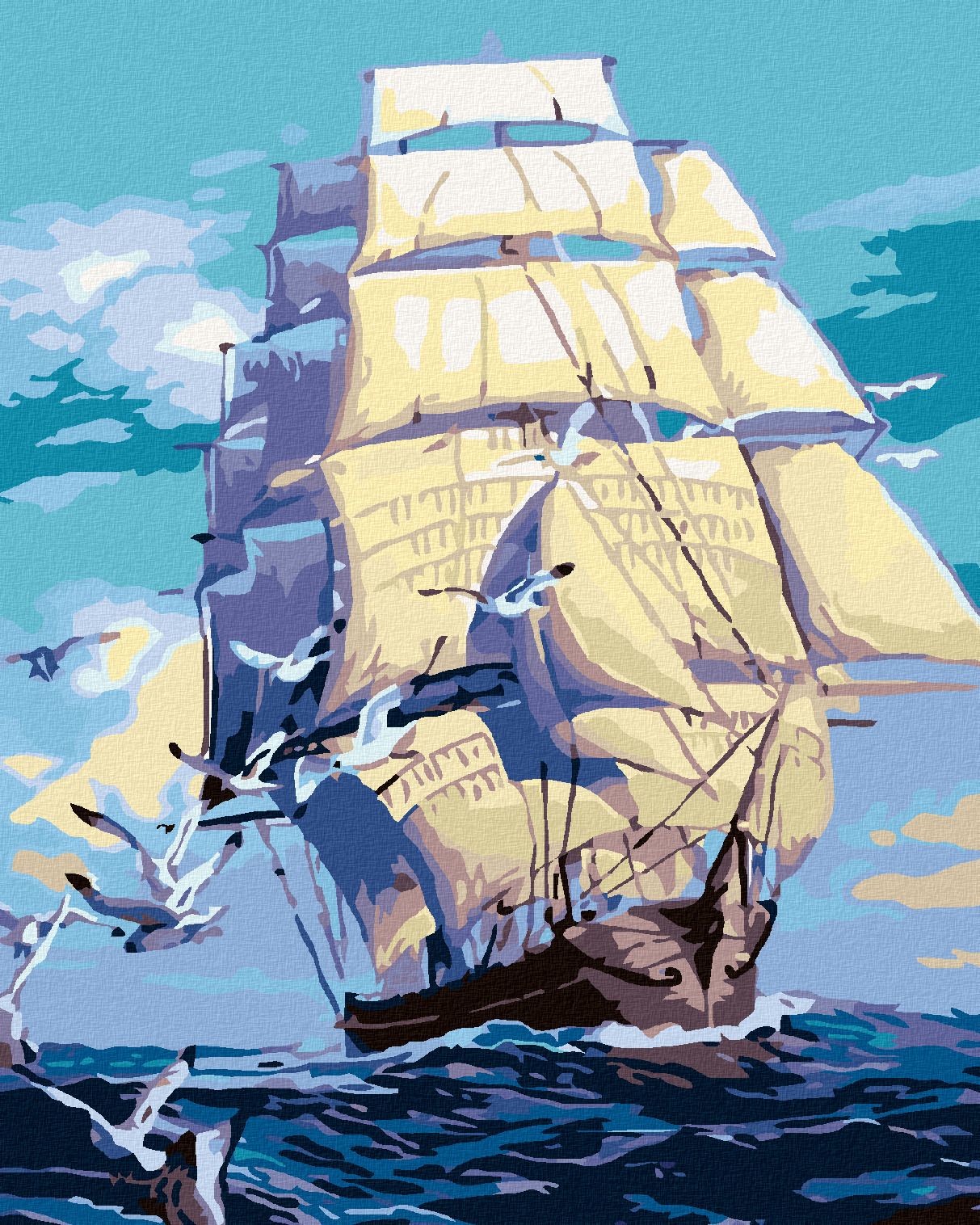zuty Malování podle čísel - KORÁB A RACCI NA MOŘI - Rozměr: 40x50 cm, Rámování: Varianta: vypnuté plátno na rám - obrázek 1