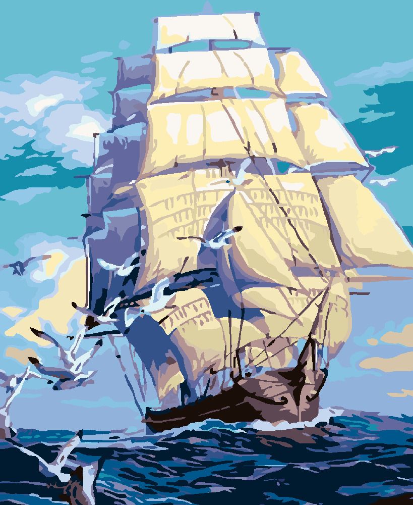 zuty Malování podle čísel - KORÁB A RACCI NA MOŘI - Rozměr: 40x50 cm, Rámování: Varianta: vypnuté plátno na rám - obrázek 2