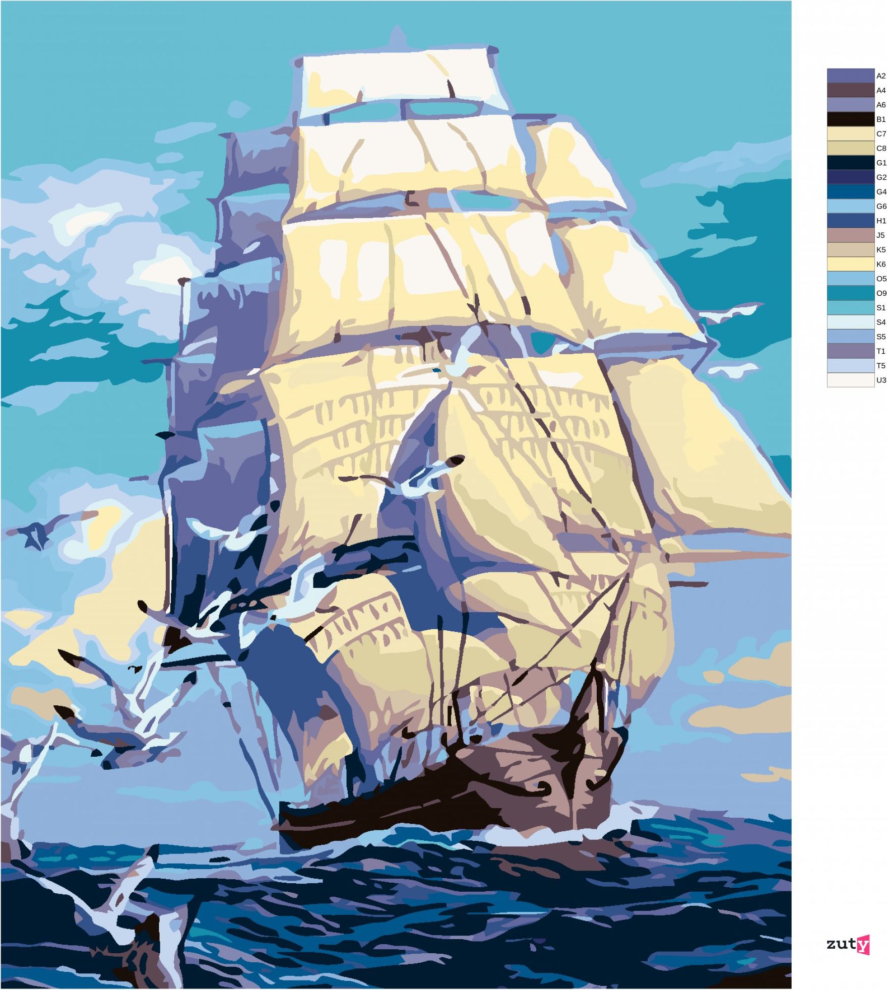 zuty Malování podle čísel - KORÁB A RACCI NA MOŘI - Rozměr: 40x50 cm, Rámování: Varianta: vypnuté plátno na rám - obrázek 5