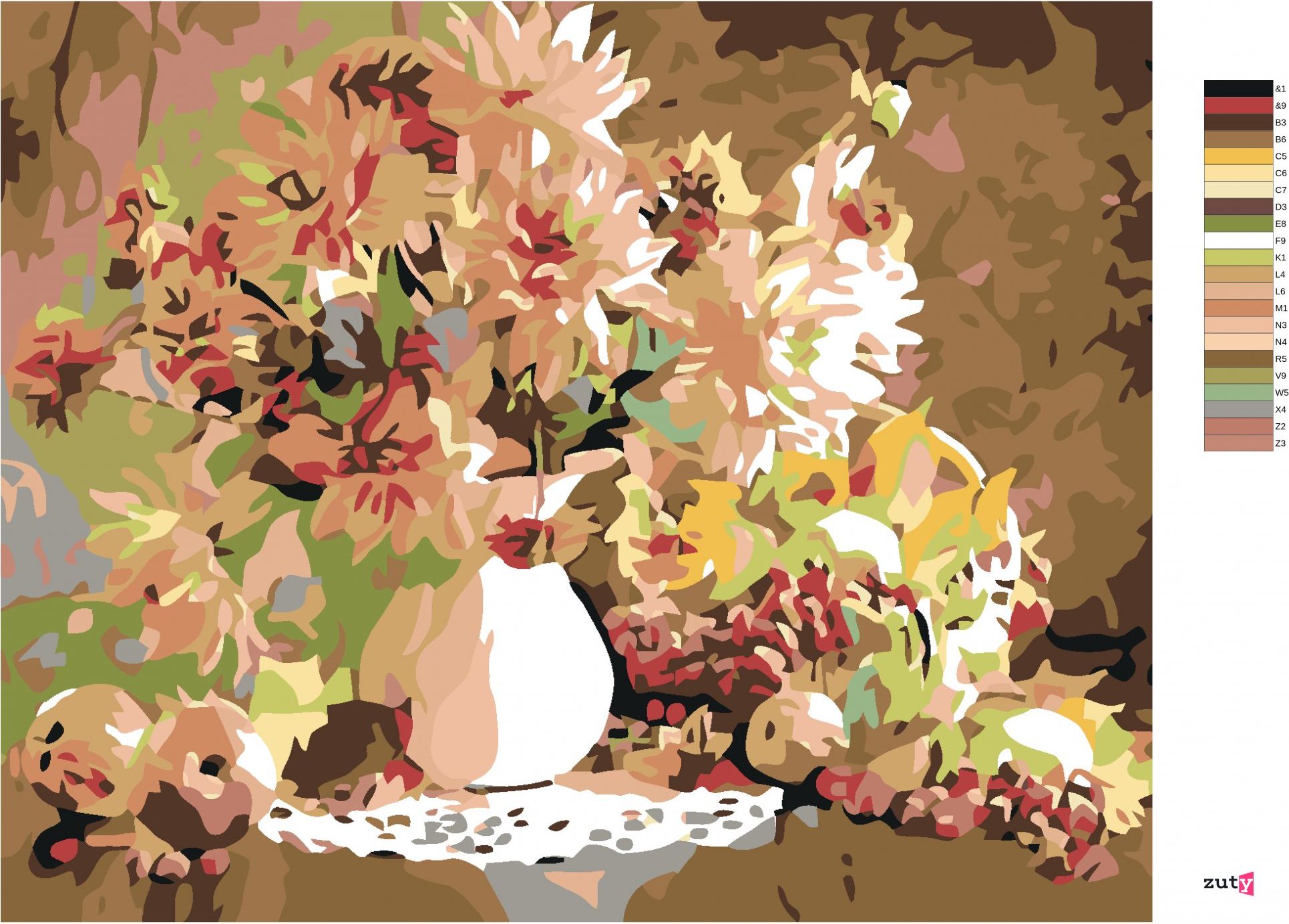 zuty Malování podle čísel - BOHATÁ KYTICE V BÍLÉ VÁZE - Rozměr: 40x50 cm, Rámování: Varianta: vypnuté plátno na rám - obrázek 2