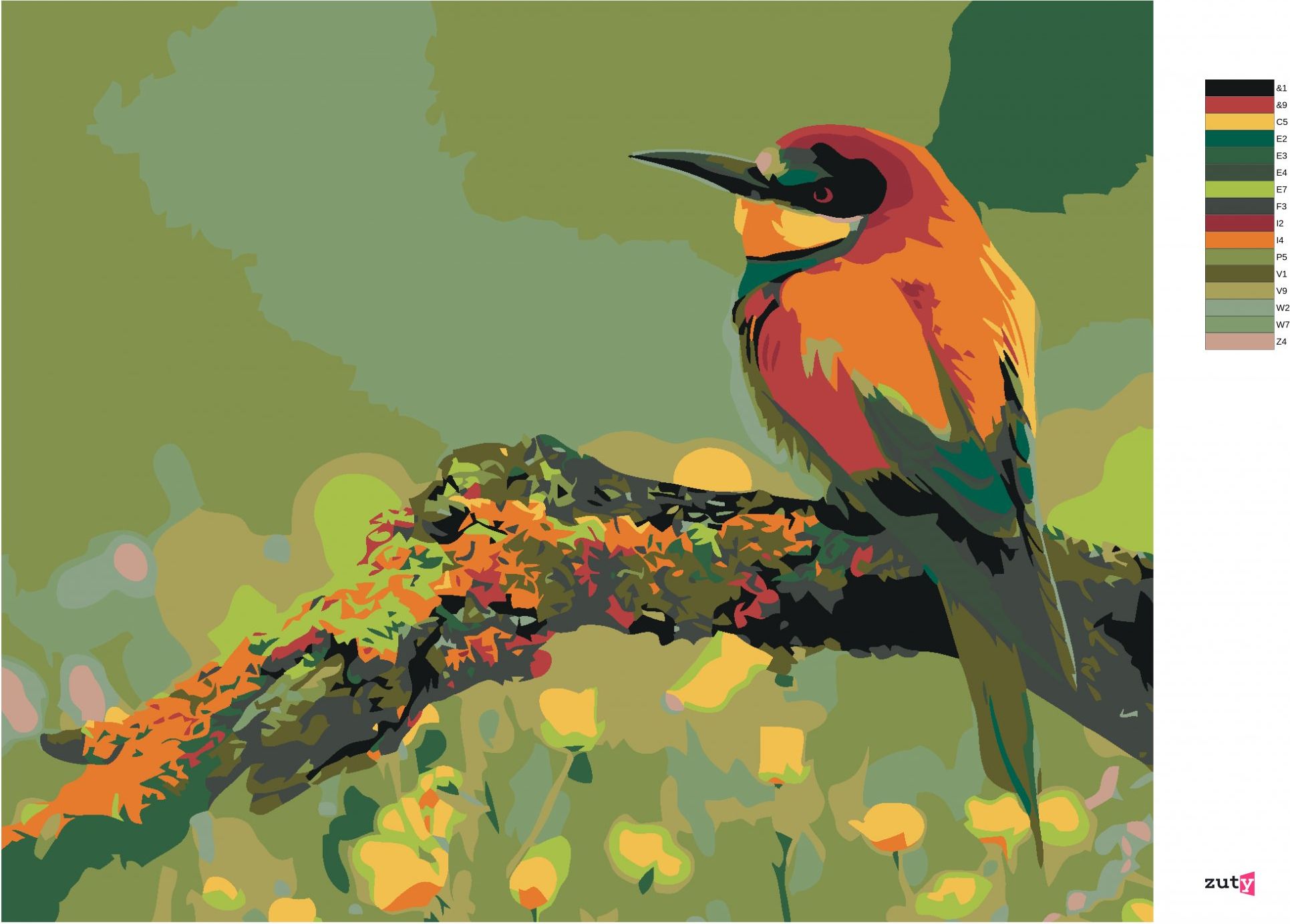 zuty Malování podle čísel - MALÝ BAREVNÝ PTÁČEK SE ŠPIČATÝM ZOBÁKEM - Rozměr: 40x50 cm, Rámování: Varianta: bez rámu a bez vypnutí plátna - obrázek 5