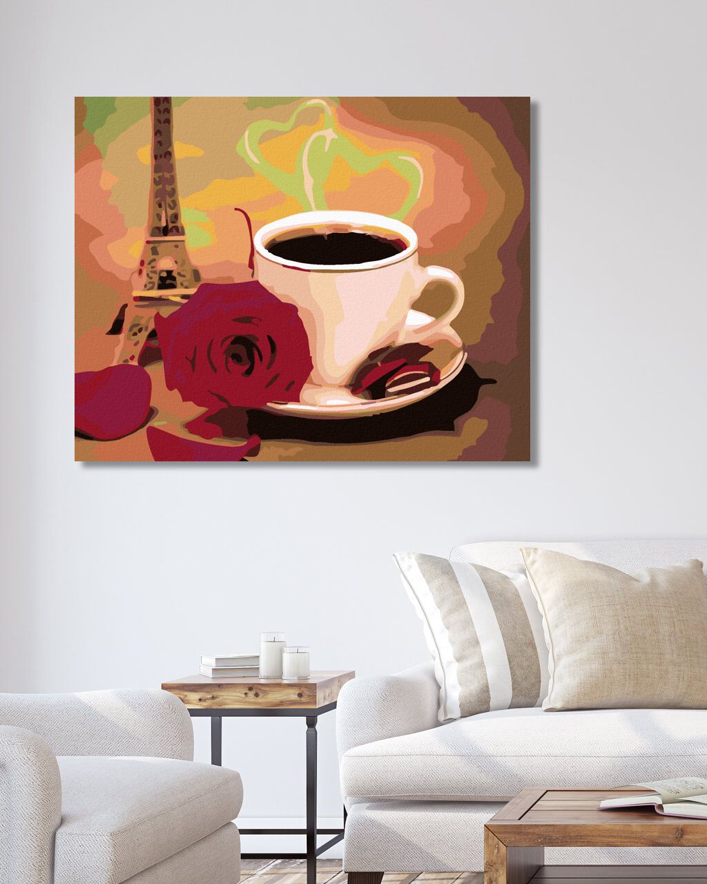 zuty Malování podle čísel - BÍLÝ ŠÁLEK KÁVY S RŮŽÍ A EIFFELOVKOU - Rozměr: 40x50 cm, Rámování: Varianta: bez rámu a bez vypnutí plátna - obrázek 3