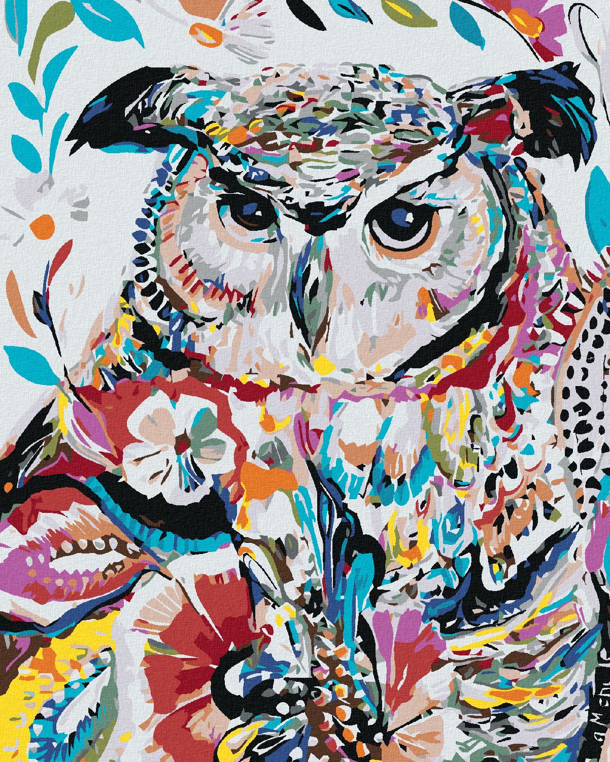 zuty Malování podle čísel - KVĚTINOVÁ SOVA - Rozměr: 40x50 cm, Rámování: Varianta: vypnuté plátno na rám - obrázek 1