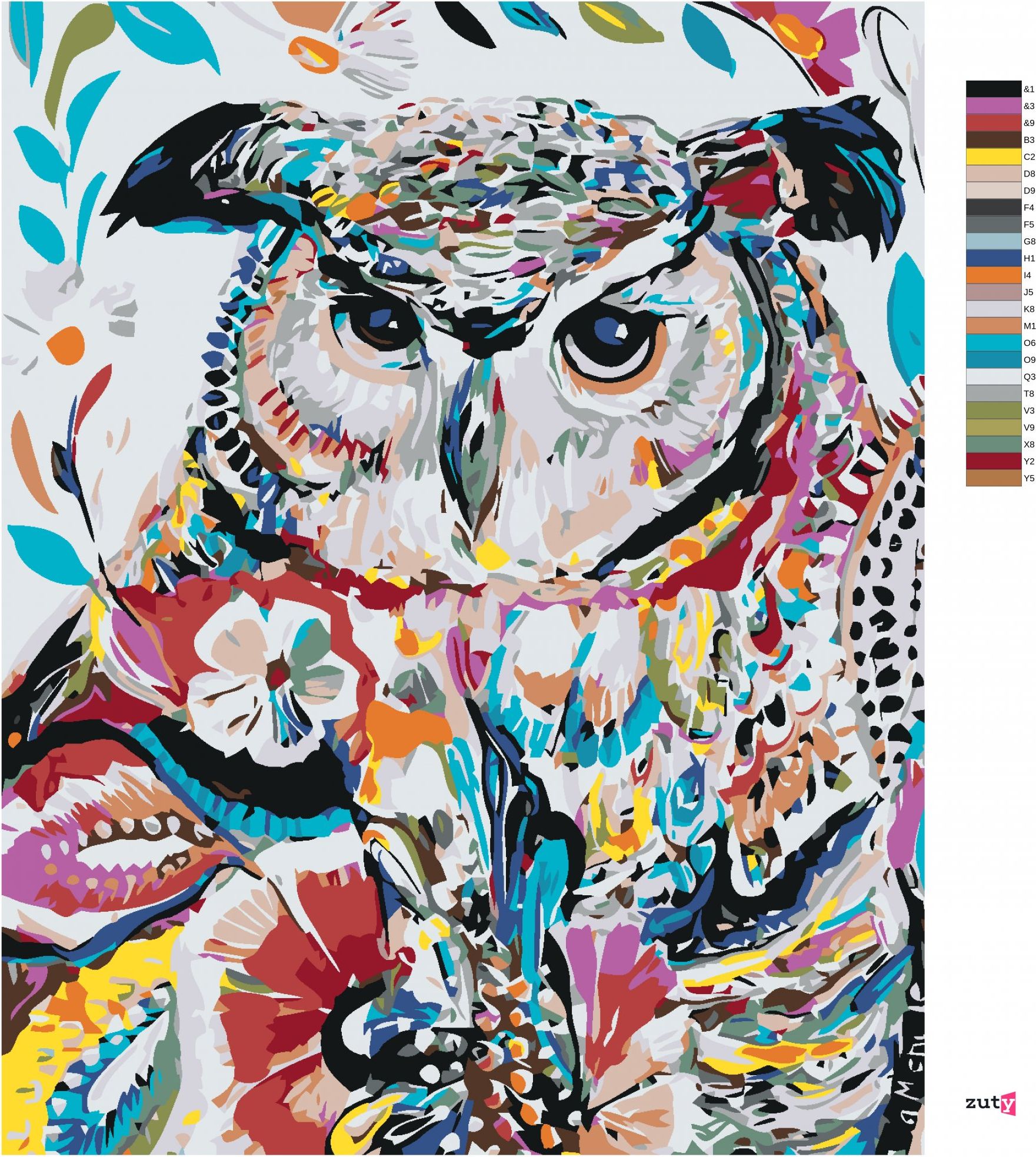 zuty Malování podle čísel - KVĚTINOVÁ SOVA - Rozměr: 40x50 cm, Rámování: Varianta: vypnuté plátno na rám - obrázek 5
