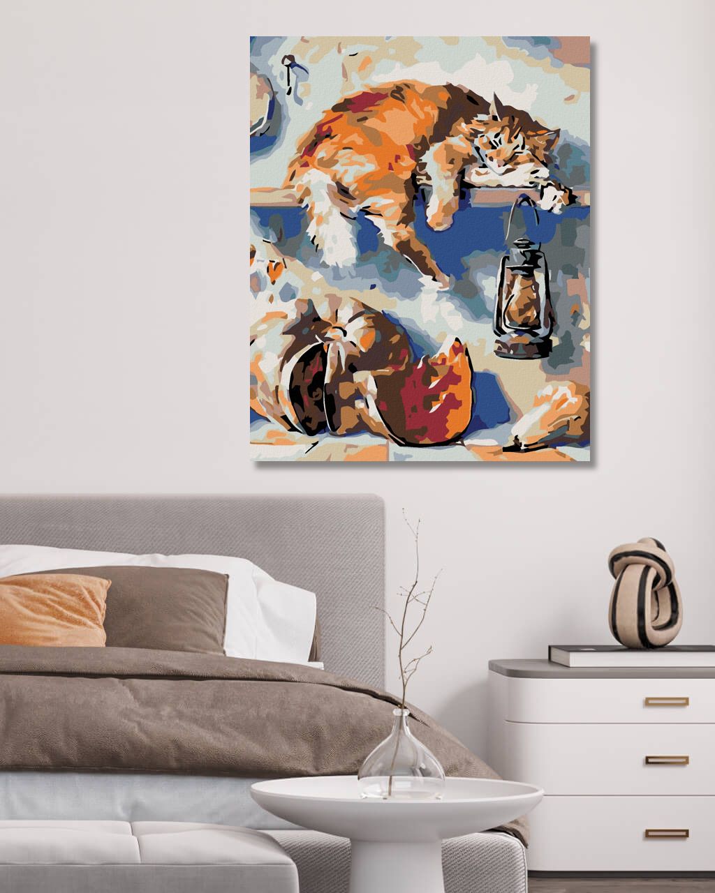 zuty Malování podle čísel - SPÍCÍ KOCOUR NA POLIČCE VE SPÍŽI - Rozměr: 40x50 cm, Rámování: Varianta: vypnuté plátno na rám - obrázek 3