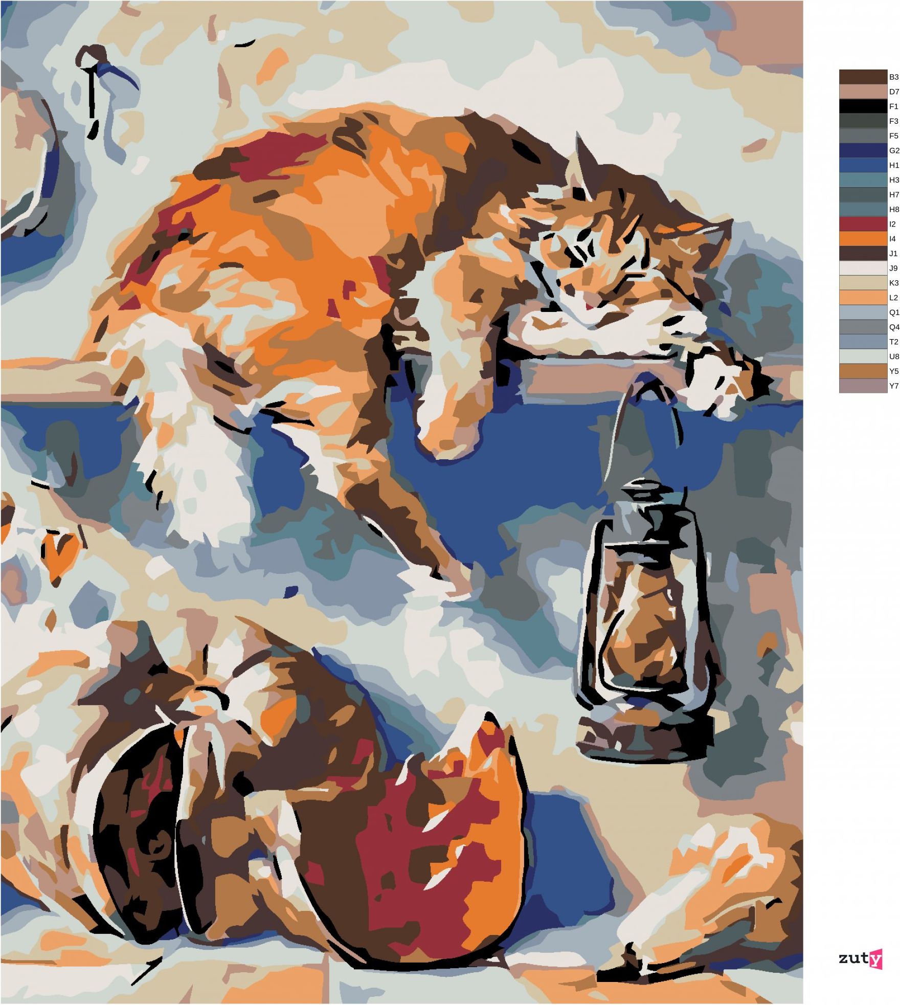zuty Malování podle čísel - SPÍCÍ KOCOUR NA POLIČCE VE SPÍŽI - Rozměr: 40x50 cm, Rámování: Varianta: vypnuté plátno na rám - obrázek 5