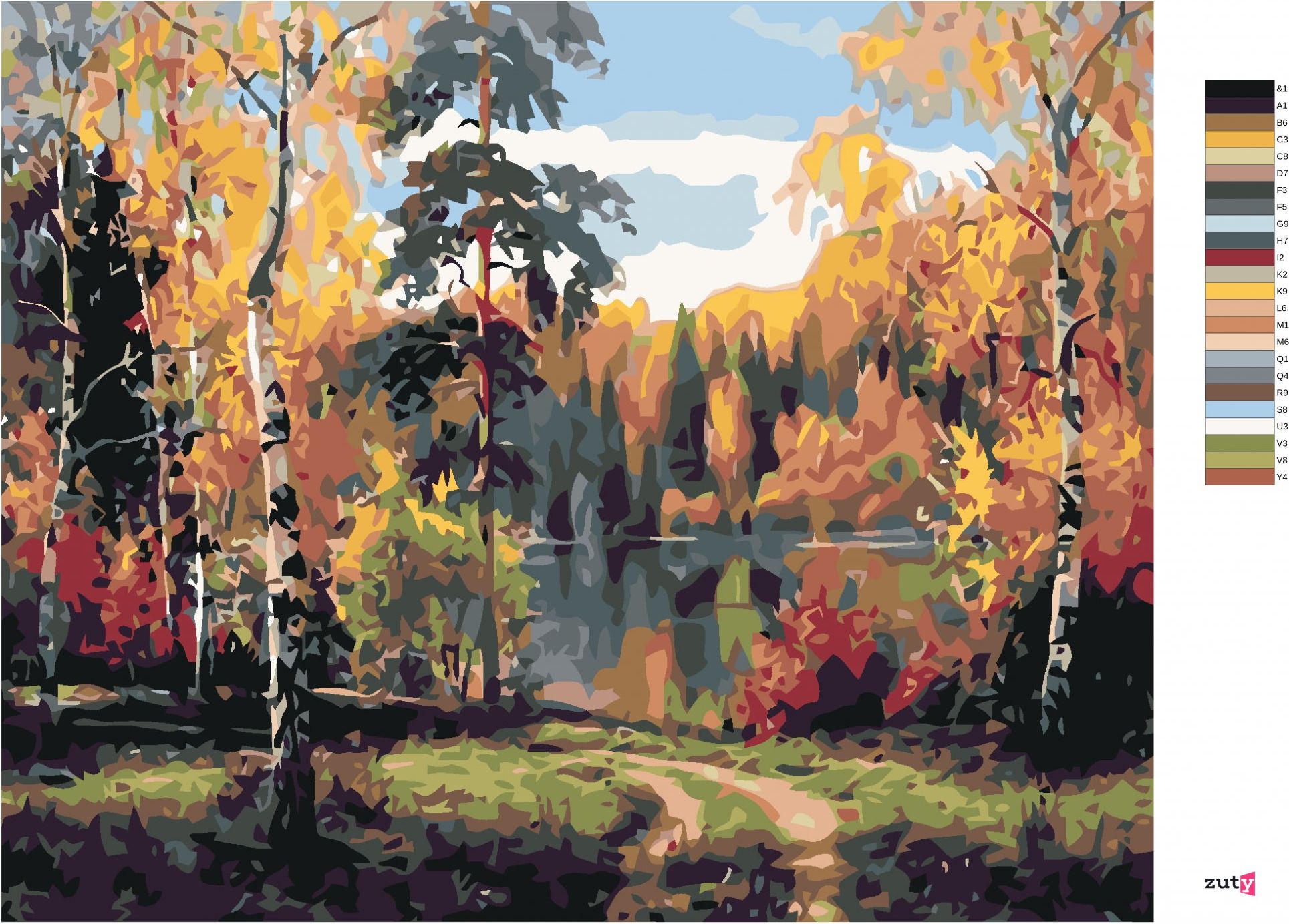 zuty Malování podle čísel - PODZIMNÍ JEZERO - Rozměr: 40x50 cm, Rámování: Varianta: bez rámu a bez vypnutí plátna - obrázek 7