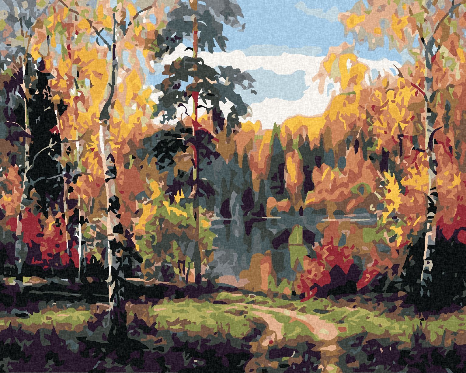 zuty Malování podle čísel - PODZIMNÍ JEZERO - Rozměr: 40x50 cm, Rámování: Varianta: vypnuté plátno na rám - obrázek 1