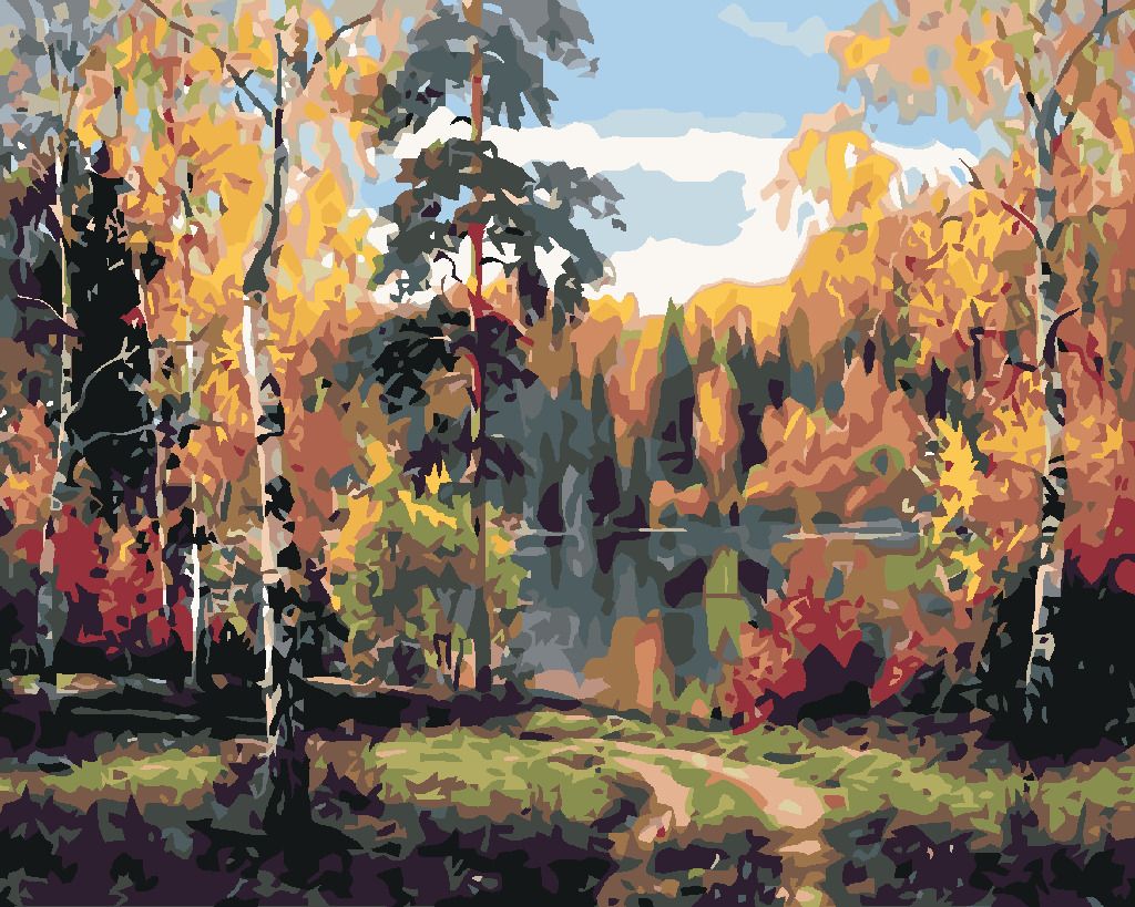 zuty Malování podle čísel - PODZIMNÍ JEZERO - Rozměr: 40x50 cm, Rámování: Varianta: vypnuté plátno na rám - obrázek 9