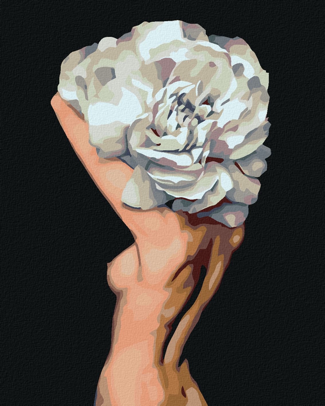 zuty Malování podle čísel - NAHÁ ŽENA ZA VELKÝM KVĚTEM - Rozměr: 40x50 cm, Rámování: Varianta: bez rámu a bez vypnutí plátna - obrázek 1