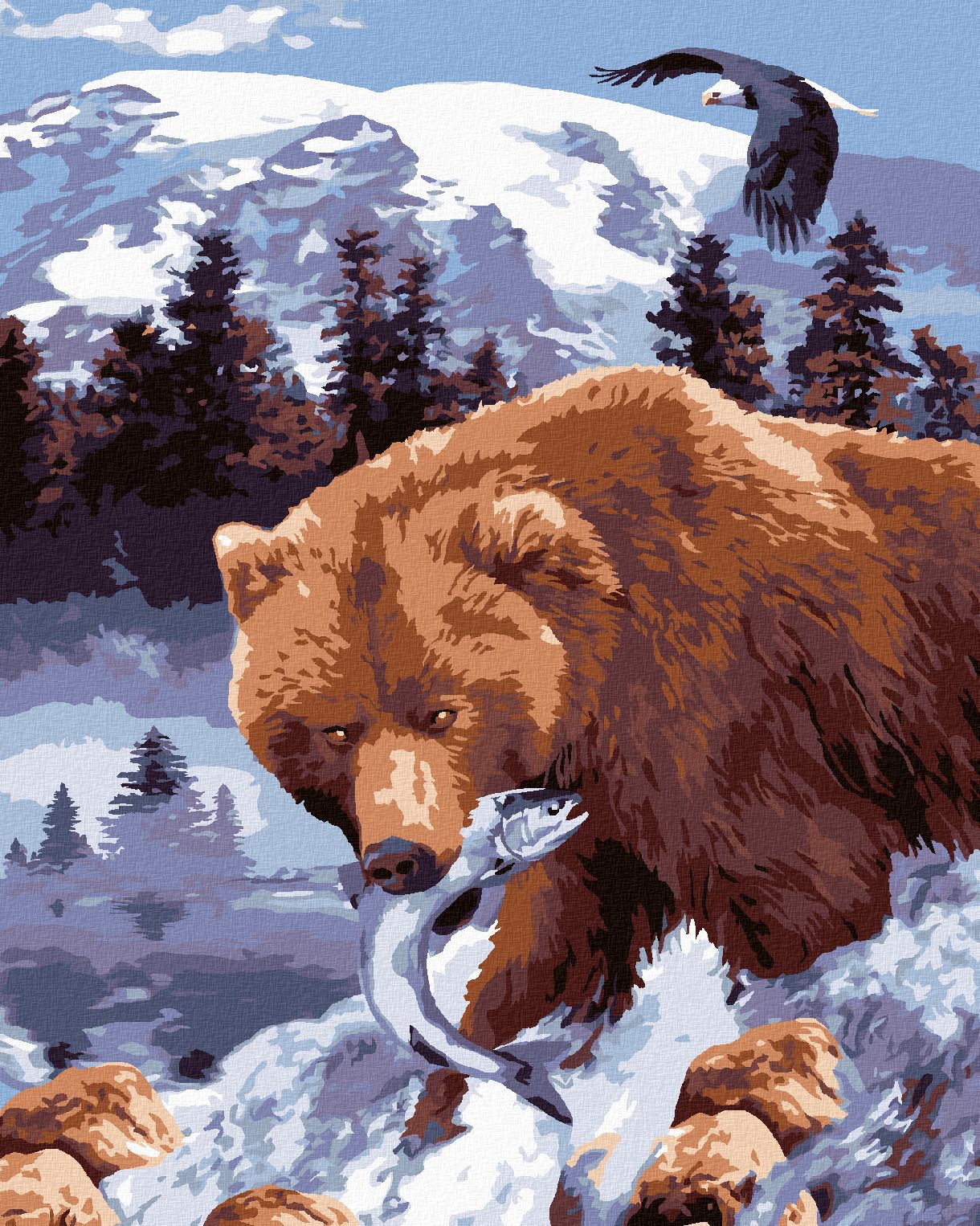 zuty Malování podle čísel - MEDVĚD GRIZZLY S RYBOU (HOWARD ROBINSON) - Rozměr: 40x50 cm, Rámování: Varianta: bez rámu a bez vypnutí plátna - obrázek 1
