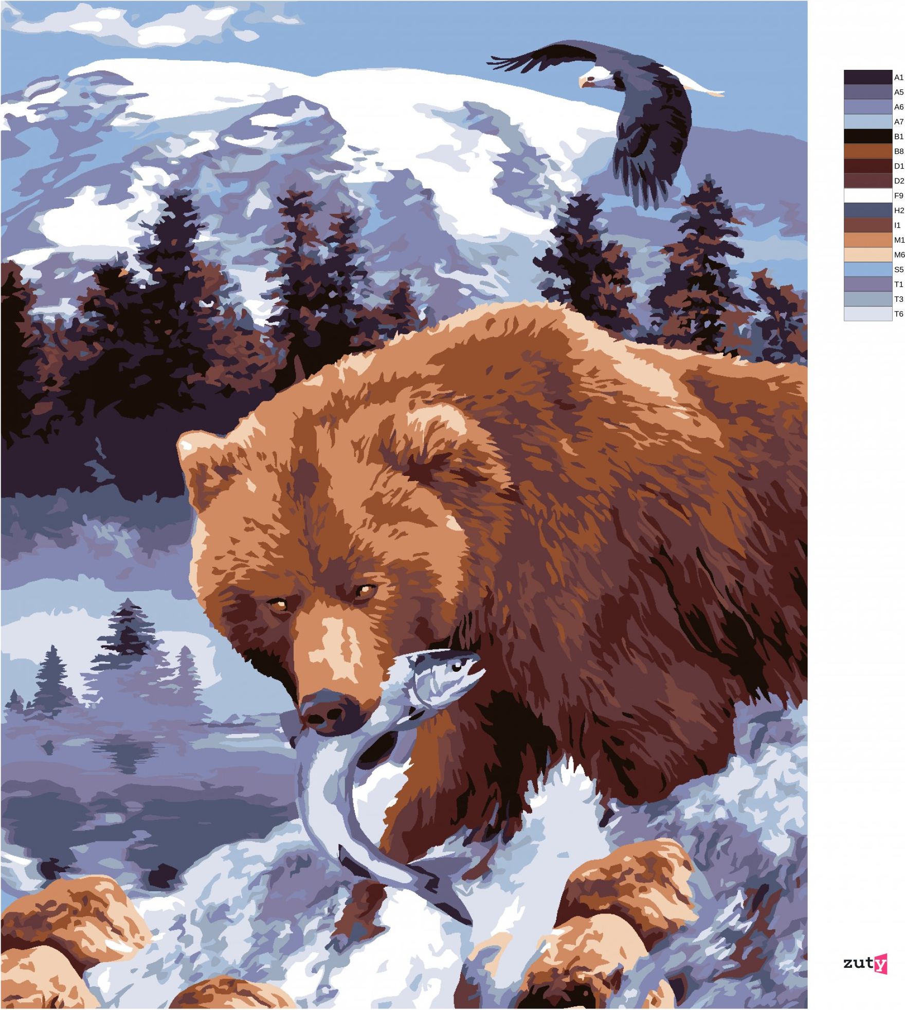 zuty Malování podle čísel - MEDVĚD GRIZZLY S RYBOU (HOWARD ROBINSON) - Rozměr: 40x50 cm, Rámování: Varianta: bez rámu a bez vypnutí plátna - obrázek 4