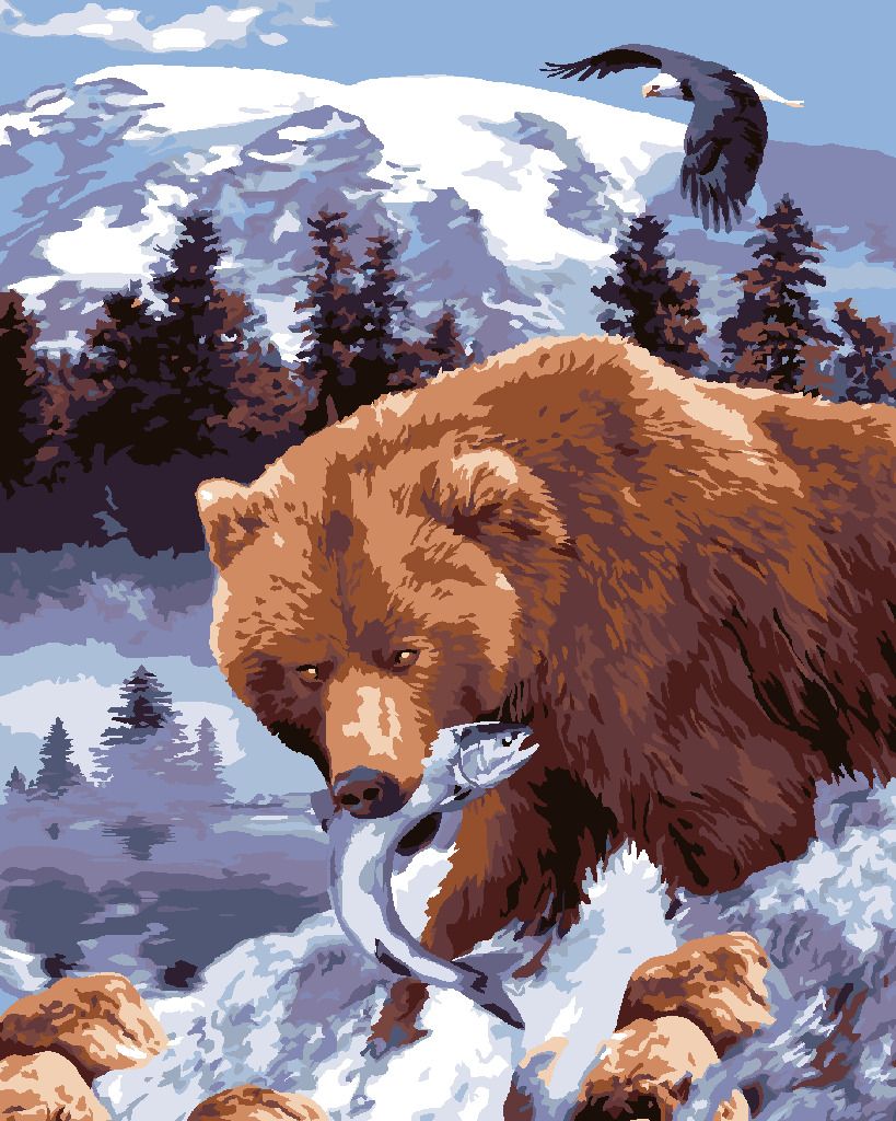 zuty Malování podle čísel - MEDVĚD GRIZZLY S RYBOU (HOWARD ROBINSON) - Rozměr: 40x50 cm, Rámování: Varianta: bez rámu a bez vypnutí plátna - obrázek 7