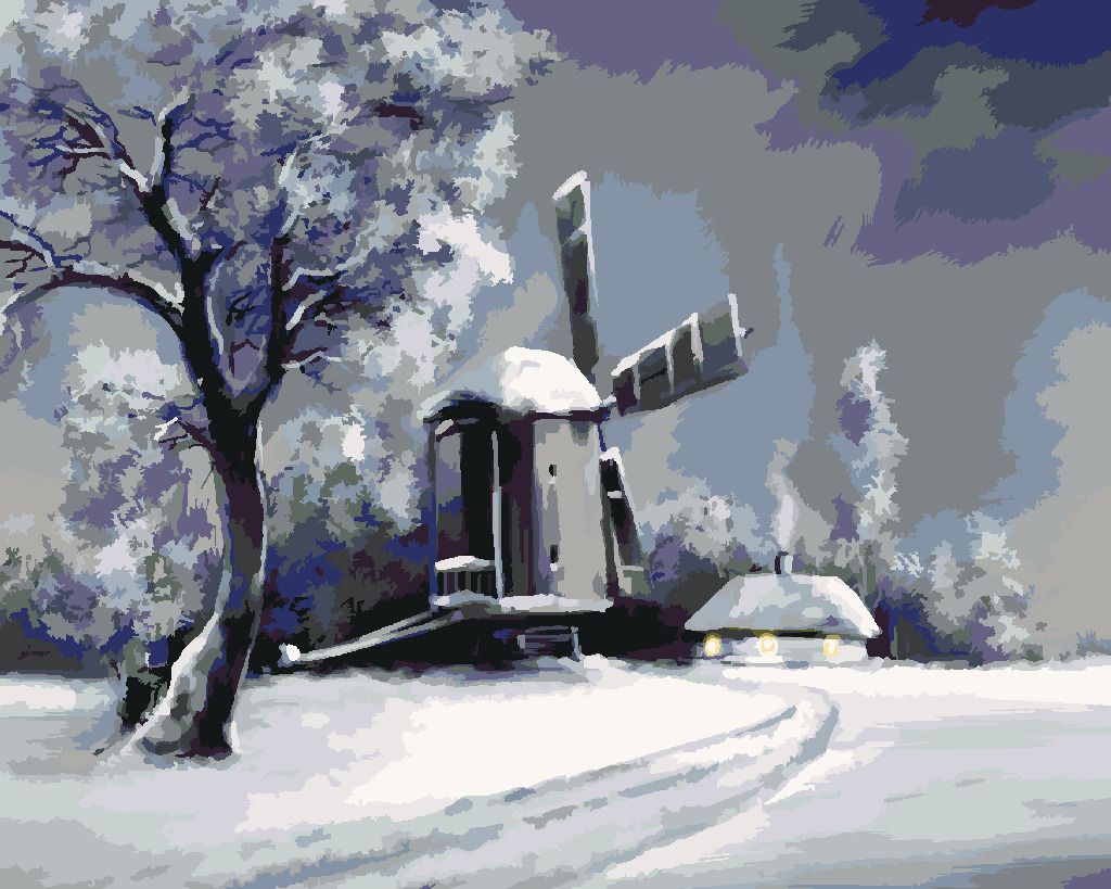zuty Malování podle čísel - VENKOVSKÁ ZIMNÍ KRAJINA - Rozměr: 40x50 cm, Rámování: Varianta: bez rámu a bez vypnutí plátna - obrázek 4