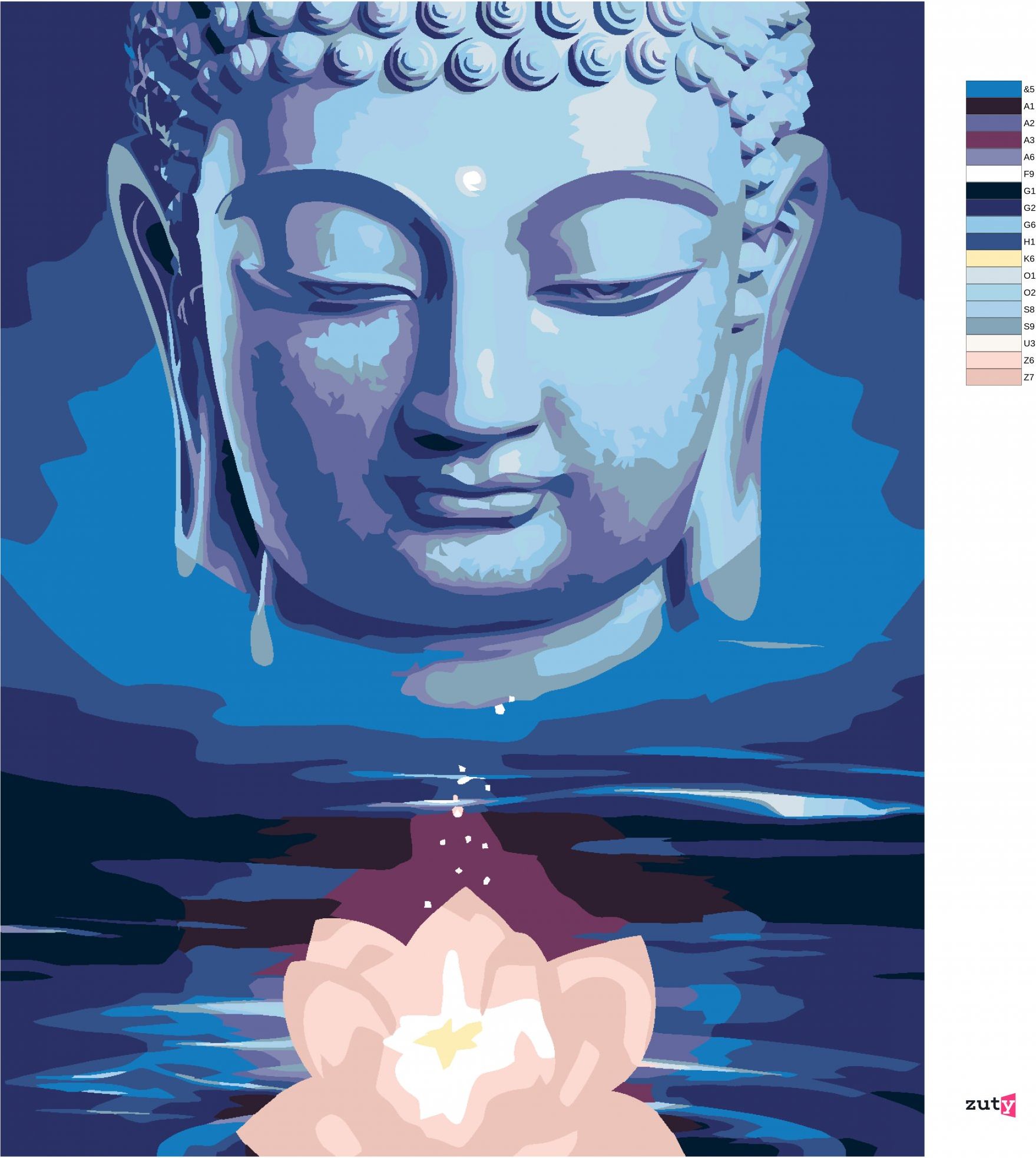 zuty Malování podle čísel - MODRÝ BUDDHA S LOTOSEM - Rozměr: 40x50 cm, Rámování: Varianta: vypnuté plátno na rám - obrázek 5