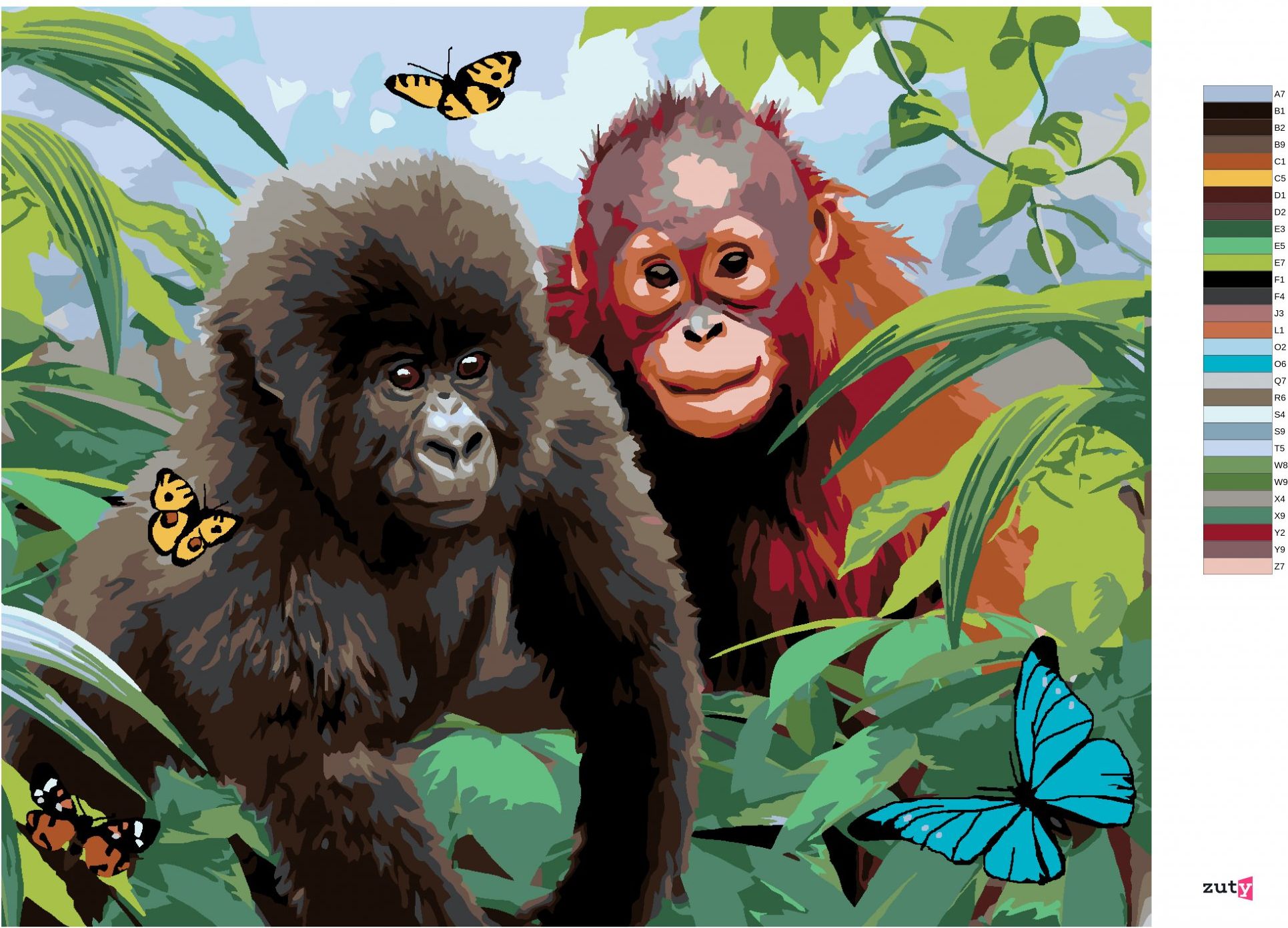 zuty Malování podle čísel - ORANGUTAN A MALÁ GORILA (HOWARD ROBINSON) - Rozměr: 40x50 cm, Rámování: Varianta: bez rámu a bez vypnutí plátna - obrázek 6