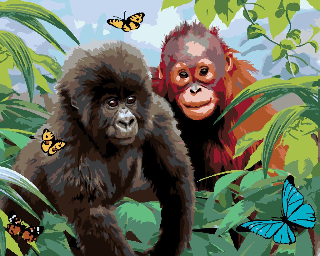 zuty Malování podle čísel - ORANGUTAN A MALÁ GORILA (HOWARD ROBINSON) - Rozměr: 40x50 cm, Rámování: Varianta: bez rámu a bez vypnutí plátna - obrázek 8