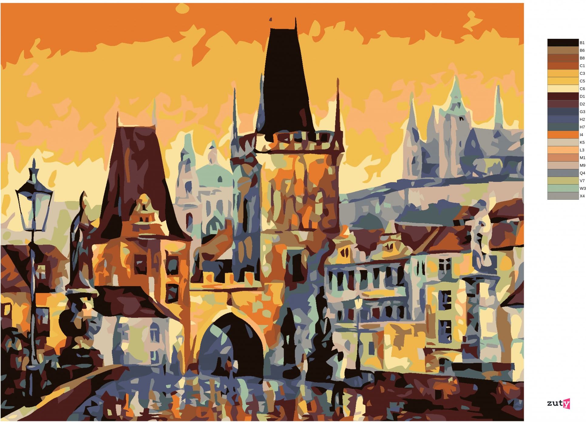 zuty Malování podle čísel - KARLŮV MOST - Rozměr: 40x50 cm, Rámování: Varianta: bez rámu a bez vypnutí plátna - obrázek 4