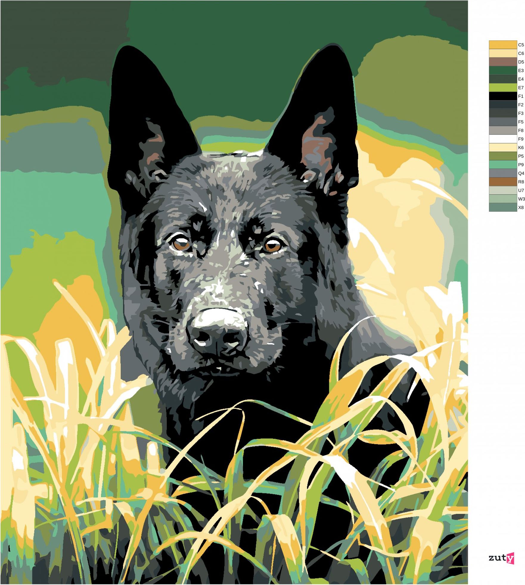 zuty Malování podle čísel - NĚMECKÝ OVČÁK V TRÁVĚ - Rozměr: 40x50 cm, Rámování: Varianta: vypnuté plátno na rám - obrázek 2