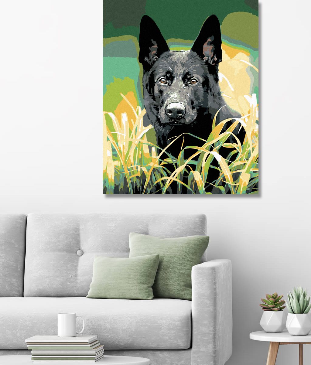 zuty Malování podle čísel - NĚMECKÝ OVČÁK V TRÁVĚ - Rozměr: 40x50 cm, Rámování: Varianta: vypnuté plátno na rám - obrázek 3