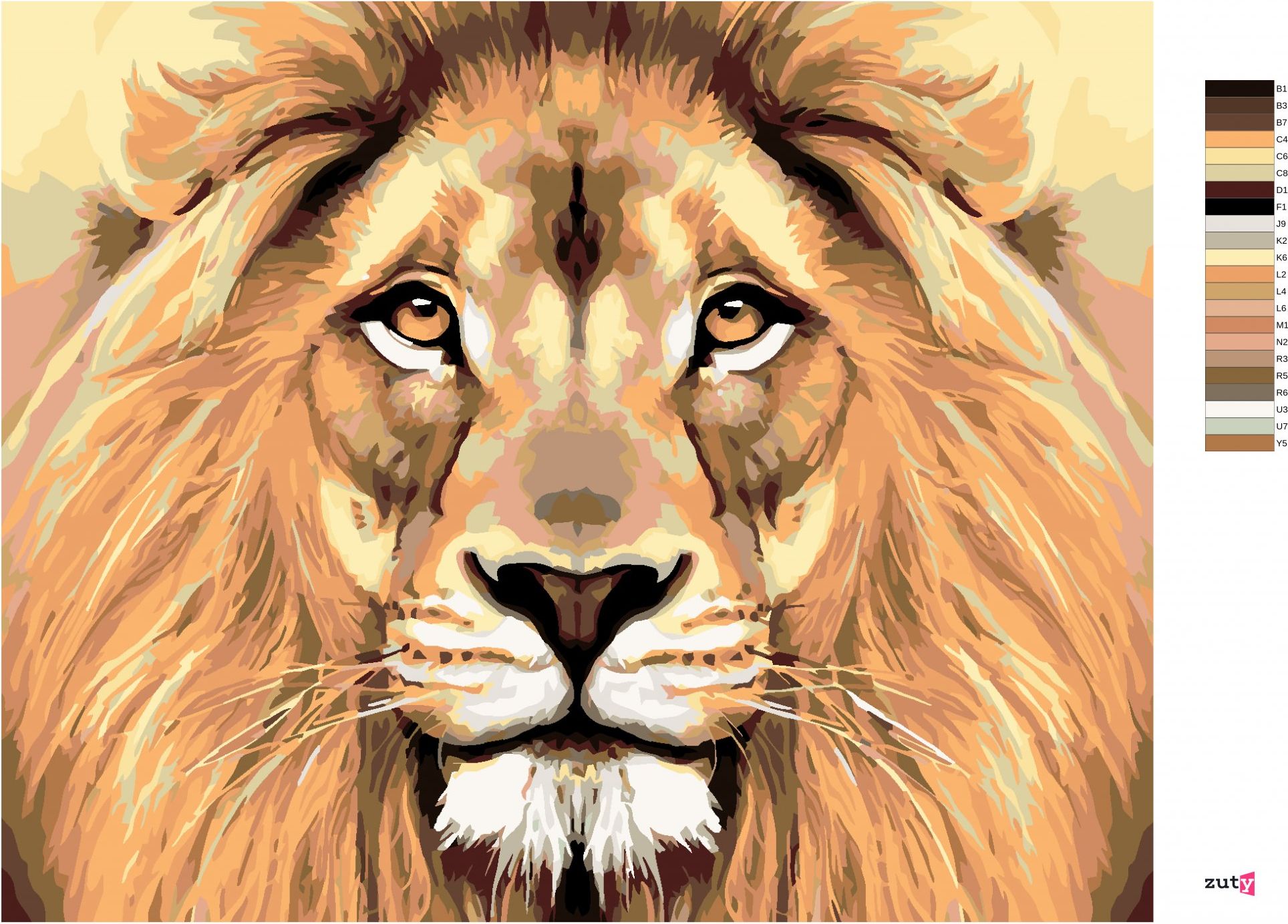 zuty Malování podle čísel - LVÍ POHLED - Rozměr: 40x50 cm, Rámování: Varianta: bez rámu a bez vypnutí plátna - obrázek 2