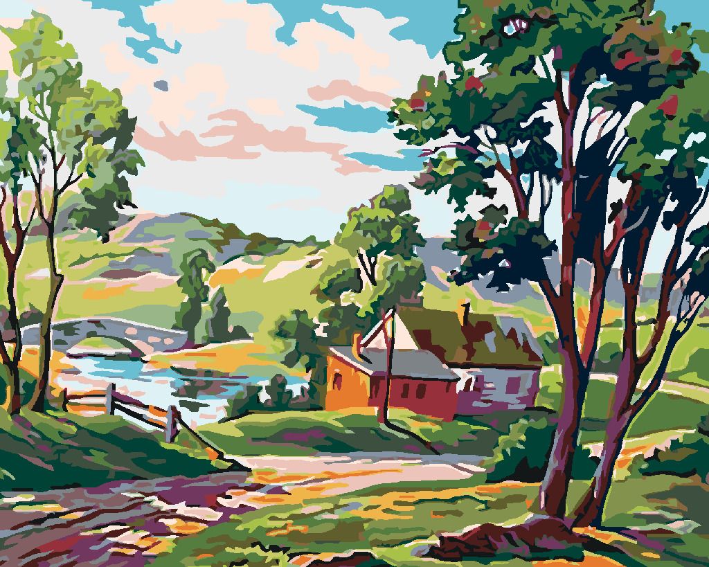 zuty Malování podle čísel - VENKOVSKÉ STAVENÍ U RYBNÍČKU - Rozměr: 40x50 cm, Rámování: Varianta: bez rámu a bez vypnutí plátna - obrázek 6