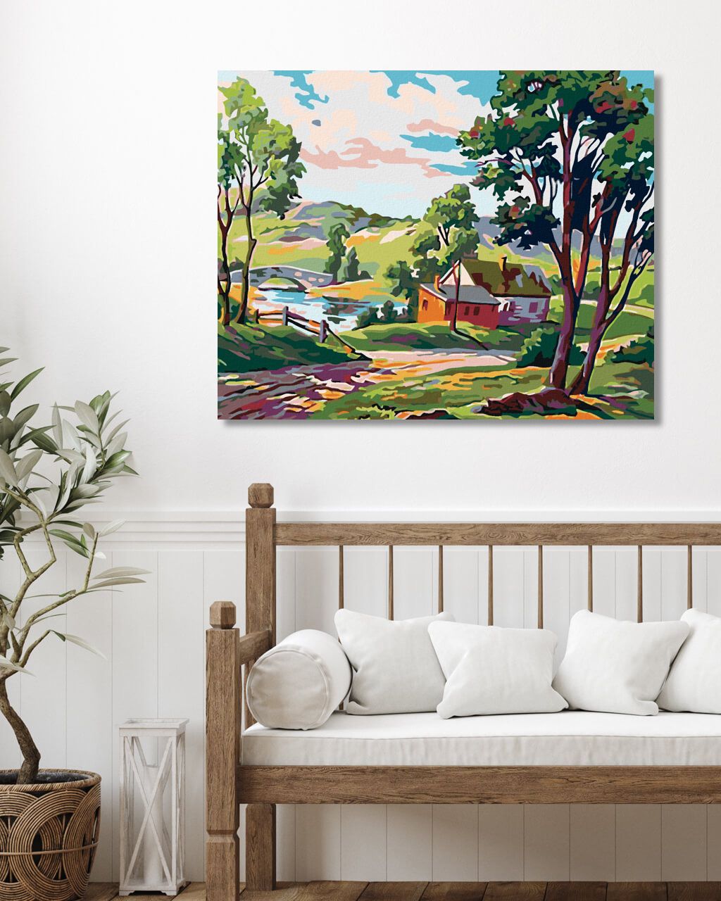zuty Malování podle čísel - VENKOVSKÉ STAVENÍ U RYBNÍČKU - Rozměr: 40x50 cm, Rámování: Varianta: vypnuté plátno na rám - obrázek 8